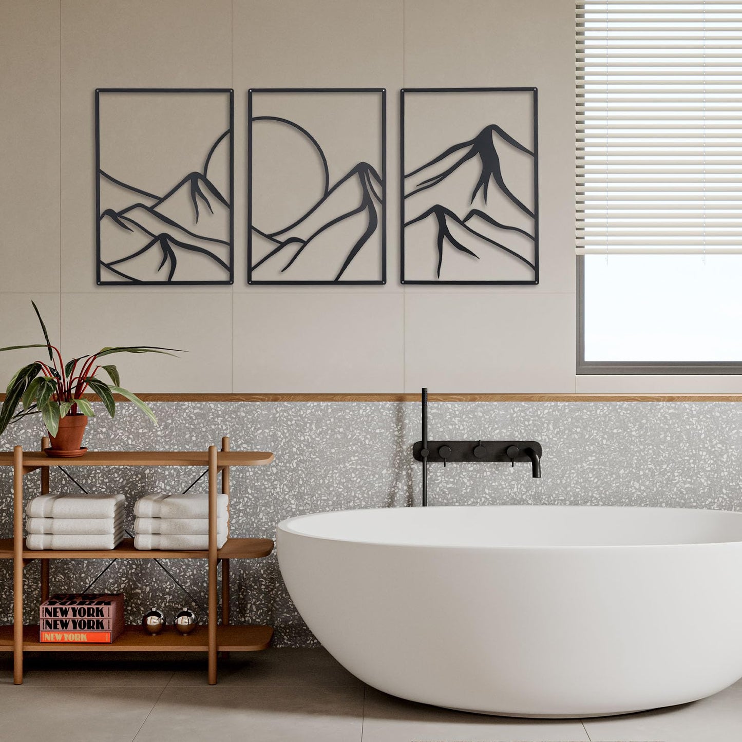 OYEFLY 3 Pcs Minimalist Metal Wall Art, Forest Line Drawing Wall Decor (Black)