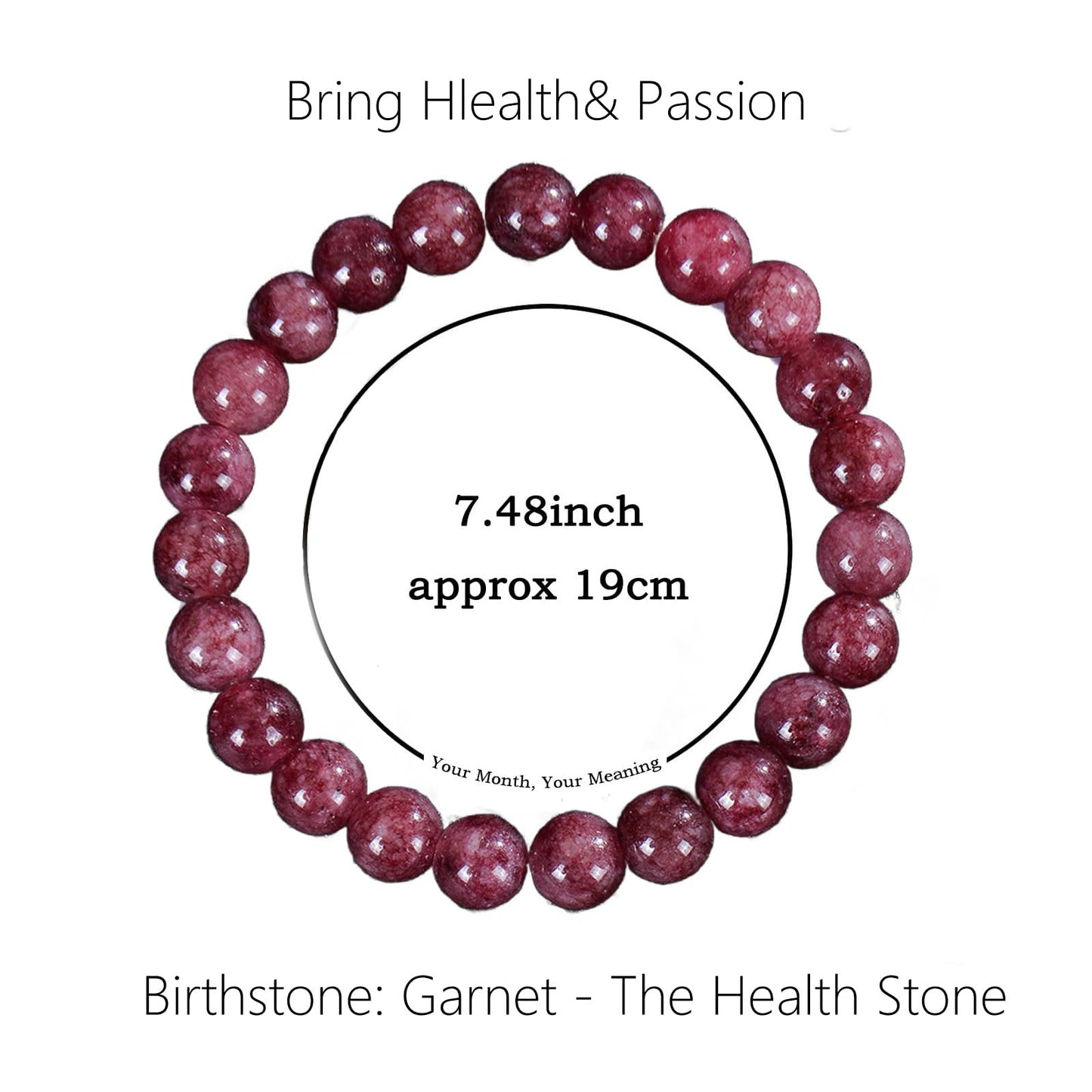 Naupyal January Birthstone Bracelet for Women Men,Garnet Natural Stone Beaded Bracelets,Healing Crystal Gemstones Stretch Bracelet Stress Relief Month Bracelet Birthday Jewelry Gifts