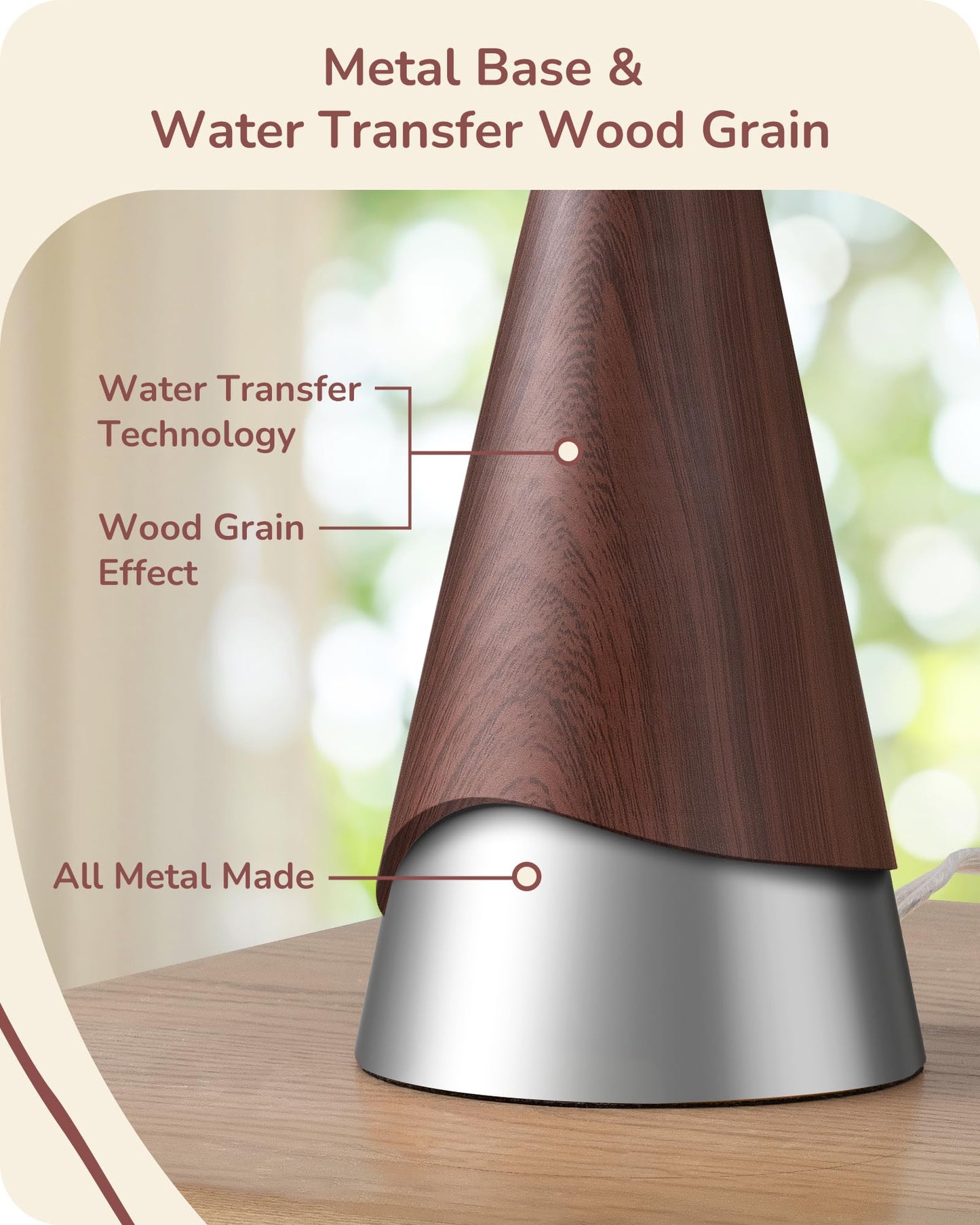 EDISHINE 21.85" Boho Table Lamp, Rustic Bedside Lamp, Water Transfer Red Wood Grain Metal Base, Beige Linen Shade, Farmhouse Nightstand Lamp for Living Room, Bedroom, Office, E26 Base