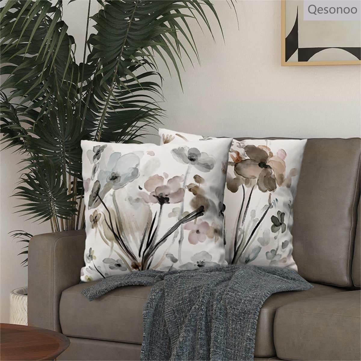 KKVEE Flower Throw Pillow Covers 18x18 Set of 2, Flowers Pillow Cushion Cases, Modern Decorative Square Pillowcases for Sofa Couch Bedroom Living Room Car