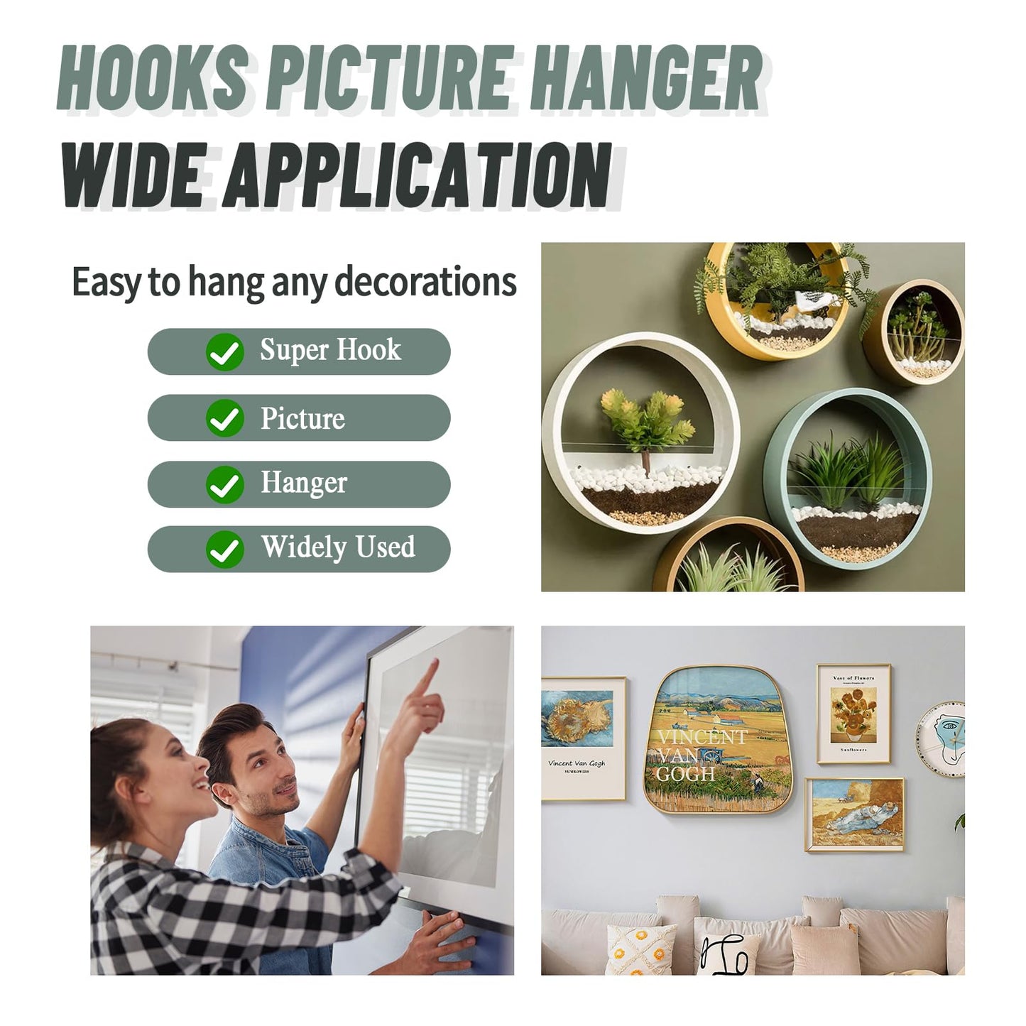 Super Hooks Picture Hanger,Gorilla Hooks - Hang Art, Clock, Shelves, Mirrors, Frames, or Planters for Home and Office Decorations-30pcs