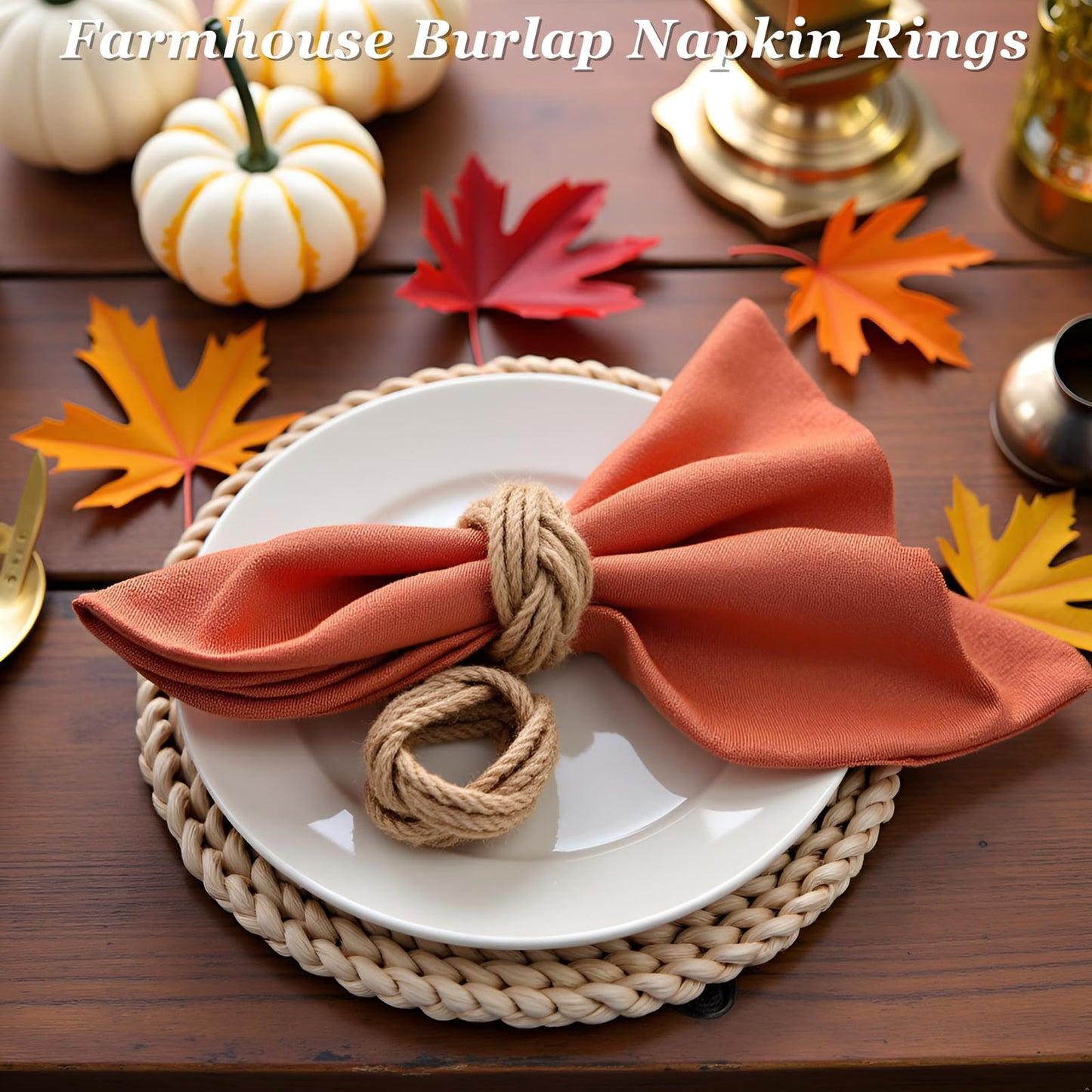 Woven Napkin Rings Set of 48, Mgrlfbl Farmhouse Burlap Napkin Ring Holders Bulk for Thanksgiving Christmas Holiday Dinner Birthday Wedding Banquet Party of Table Setting Decorations(Yute 48)