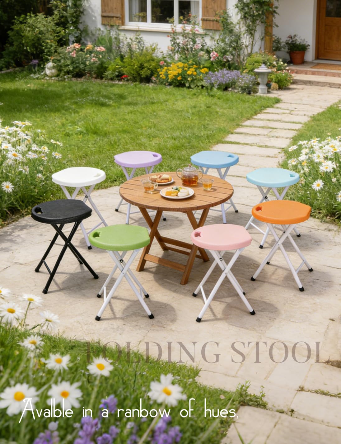 ICSPOID 18 Inch Folding Stool with Handle, Folding Chair, 600 lbs Capacity Portable Foldable Bar Stool with Non-Slip Feet, Collapsible Stool for Indoor Outdoor Use