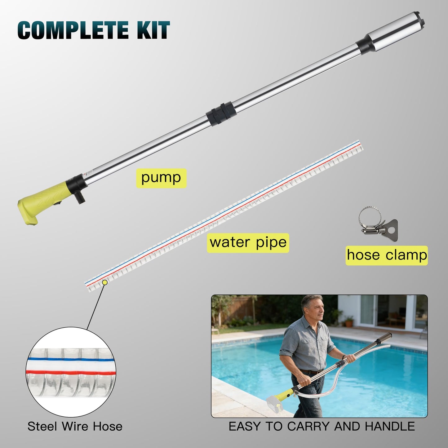 Cordless Stick Water Transfer Pump Compatible with Ryobi 18V Battery (Tool Only), 792GPH, Submersible Utility Stick Pump for Pool Garden Pond Floods (no battery)