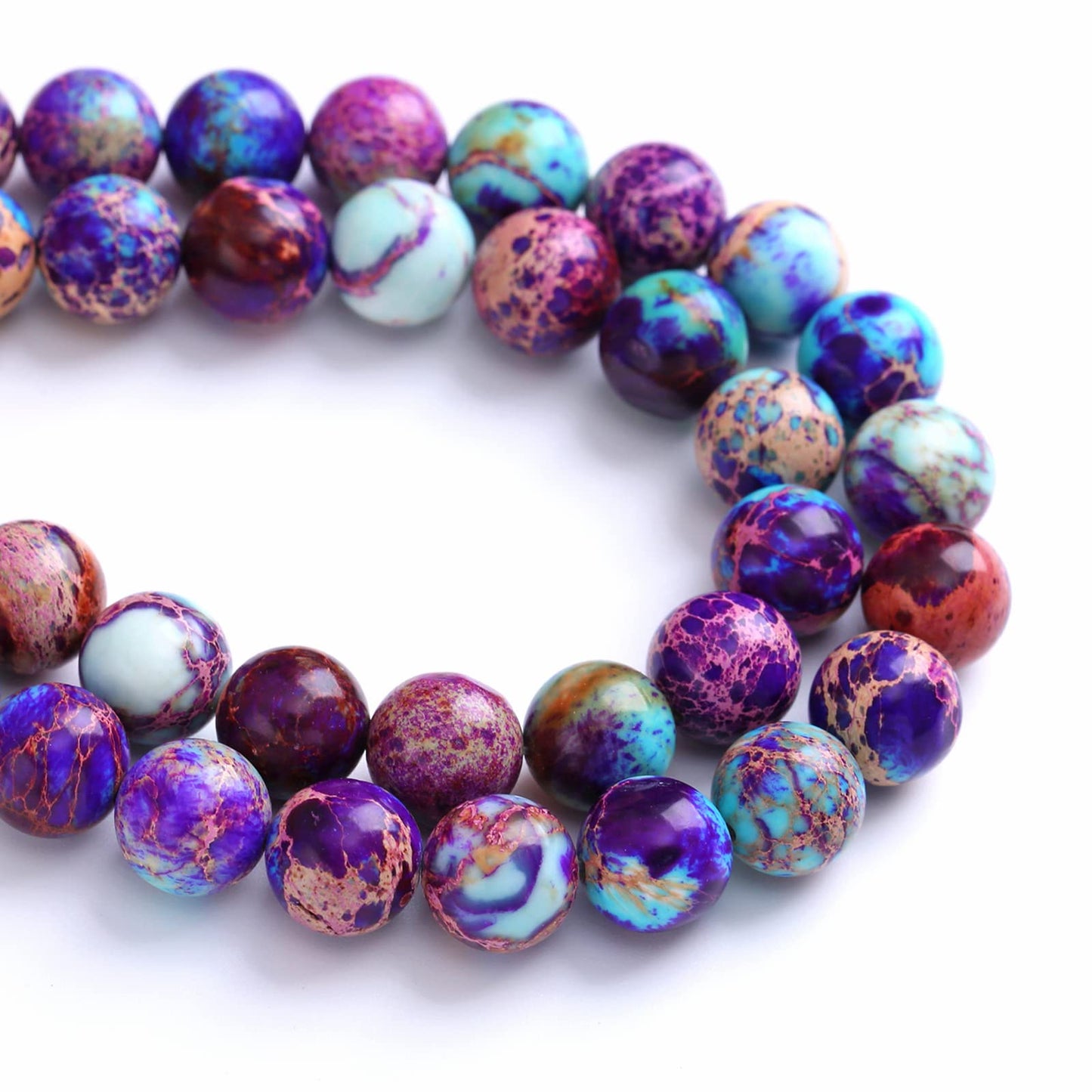 8MM 44PCS Natural Stone Galaxy Purple Sea Sediment Imperial Jasper Loose Beads for Jewelry Making DIY Bracelet Necklace