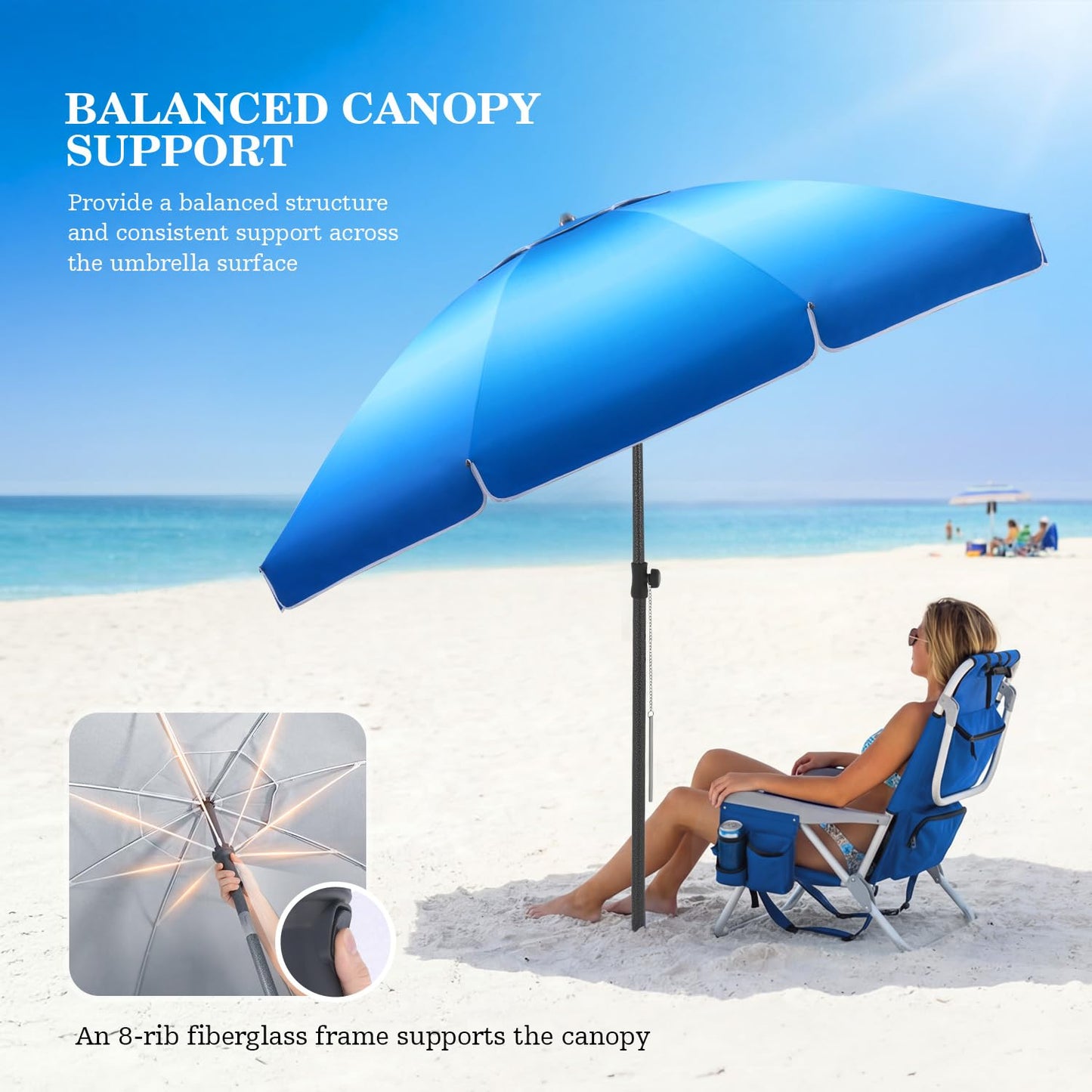 UIRWAY 8.5FT Beach Umbrella, Heavy Duty Windproof Beach Umbrellas with Sand Anchor & Tilt, Sun Protection Portable Beach Umbrella with Carrying Bag for Beach, Patio Garden Pool Outdoor