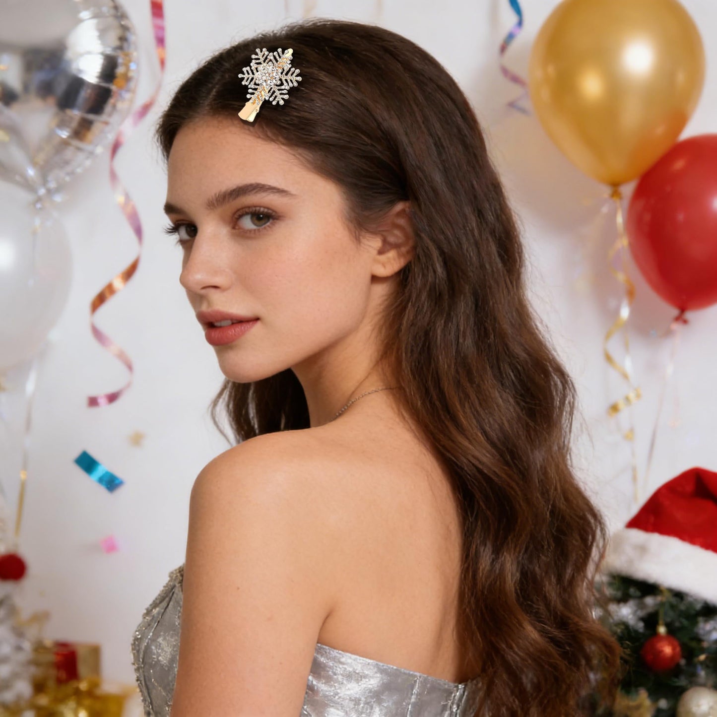 Vogueknock Snowflake Hair Clips Christmas Holiday Big Sparkle Rhinestone Snowflake Hairpin Barrette Winter Wedding Bridal Hairstyle Salon Accessories (Gold)