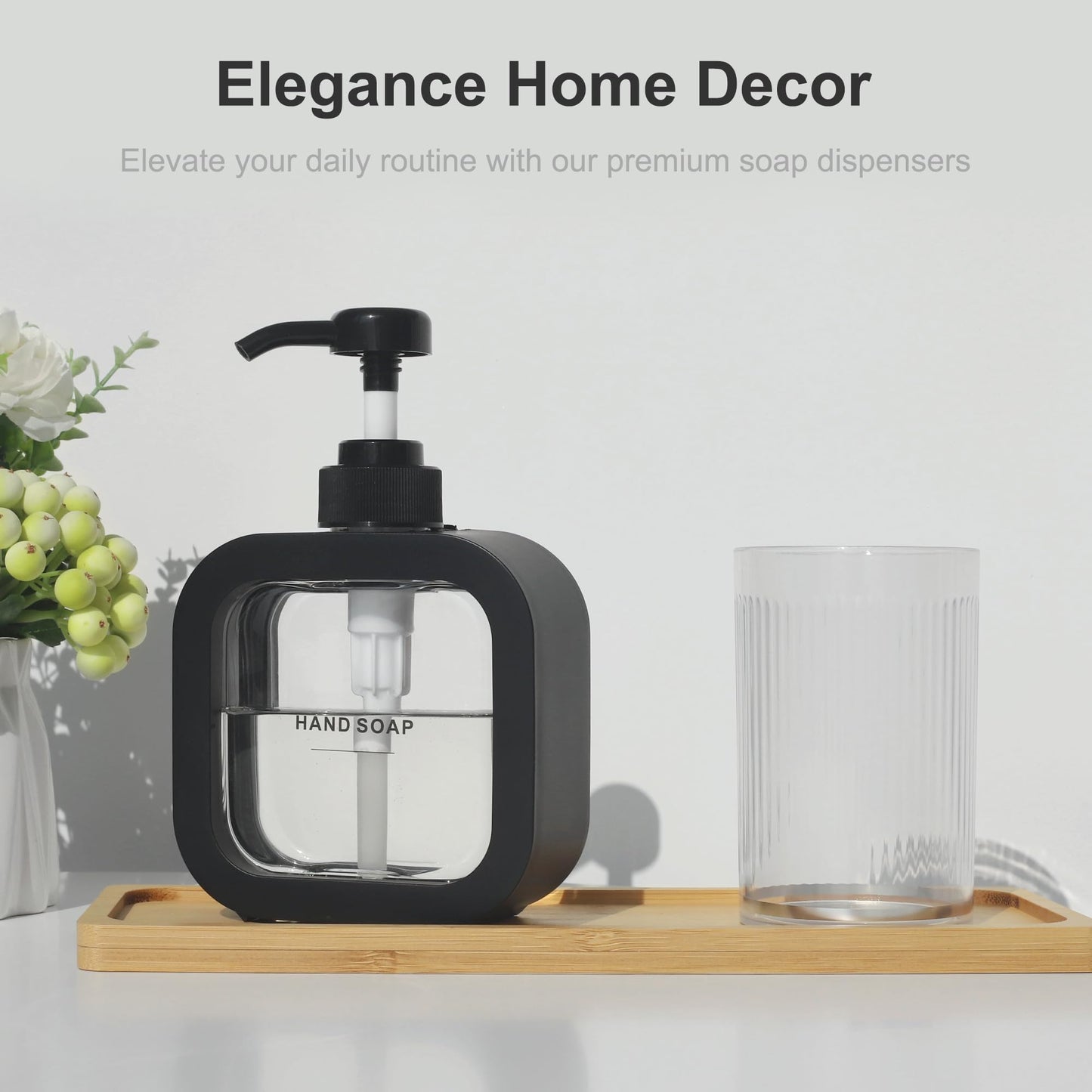 ONECOCOA Hand & Dish Soap Dispenser - Modern Plastic Pump with Labels - Black