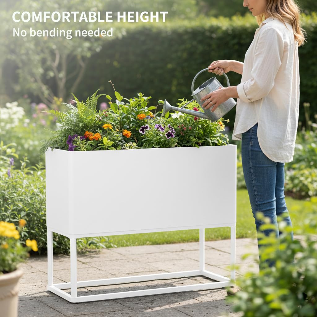 Modern Raised Metal Planter Box with Legs,38"L x 15"W x 30.5"H Outdoor Rectangular Planter,Durable All-Weather Use Elevated Planter for Commercial Patio, Balcony & Porch | Rounded Corner Design(1PCS)
