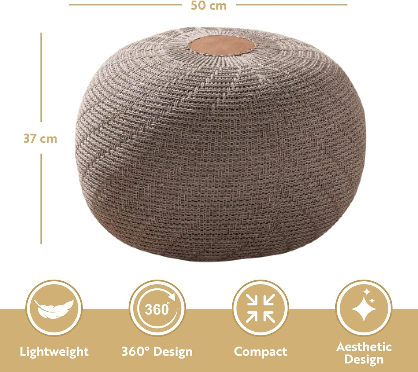 English Home Large Ottoman Foot Stool, Knitted Foot Rest, Round Pouf Chair, Modern Living Room Furniture Bean Bag, Room Decor, Bedroom Footstool, Boho Pouffe, Home Decor Poof, 20" W x 15" H, Brown
