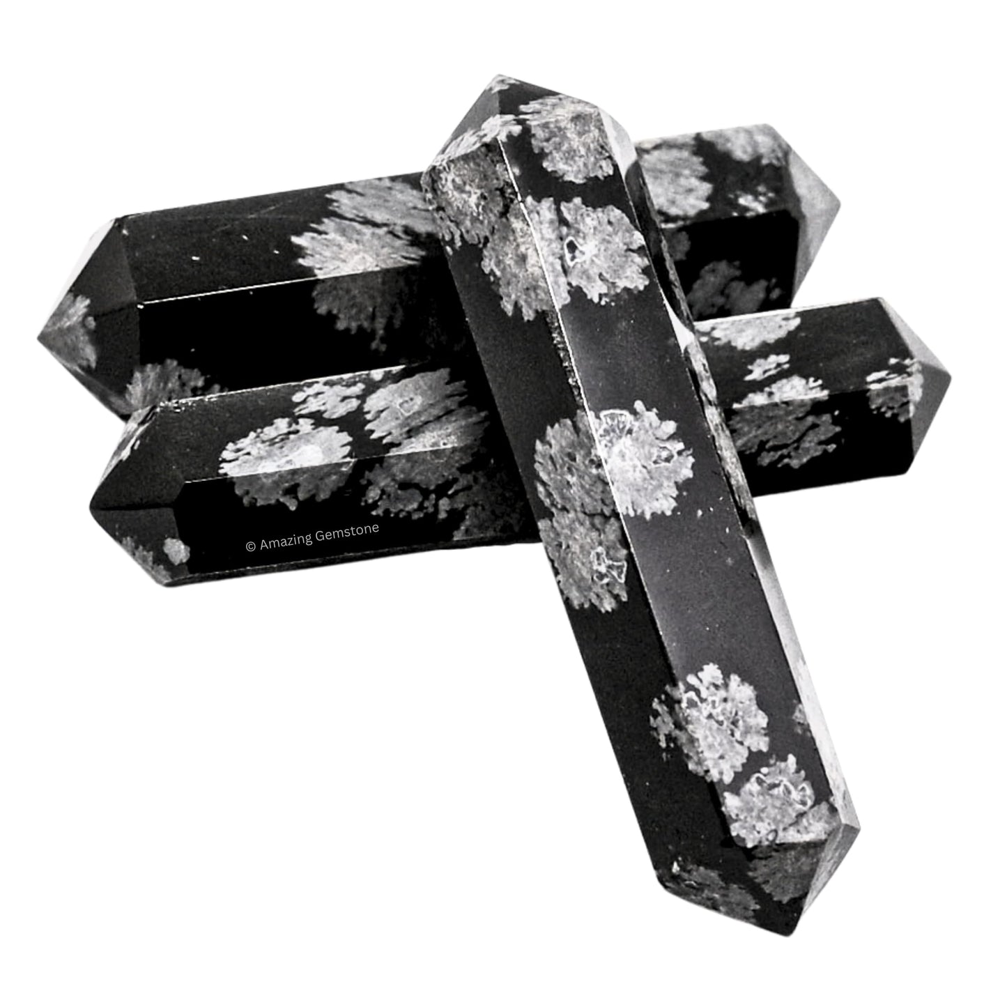 Amazing Gemstone Snowflake Obsidian Crystal Points Bulk Healing Crystals Stones - Pack of 3 Double Terminated Healing Wand Point Bulk Crystals for Crafts, Crystal Grid, DIY Work