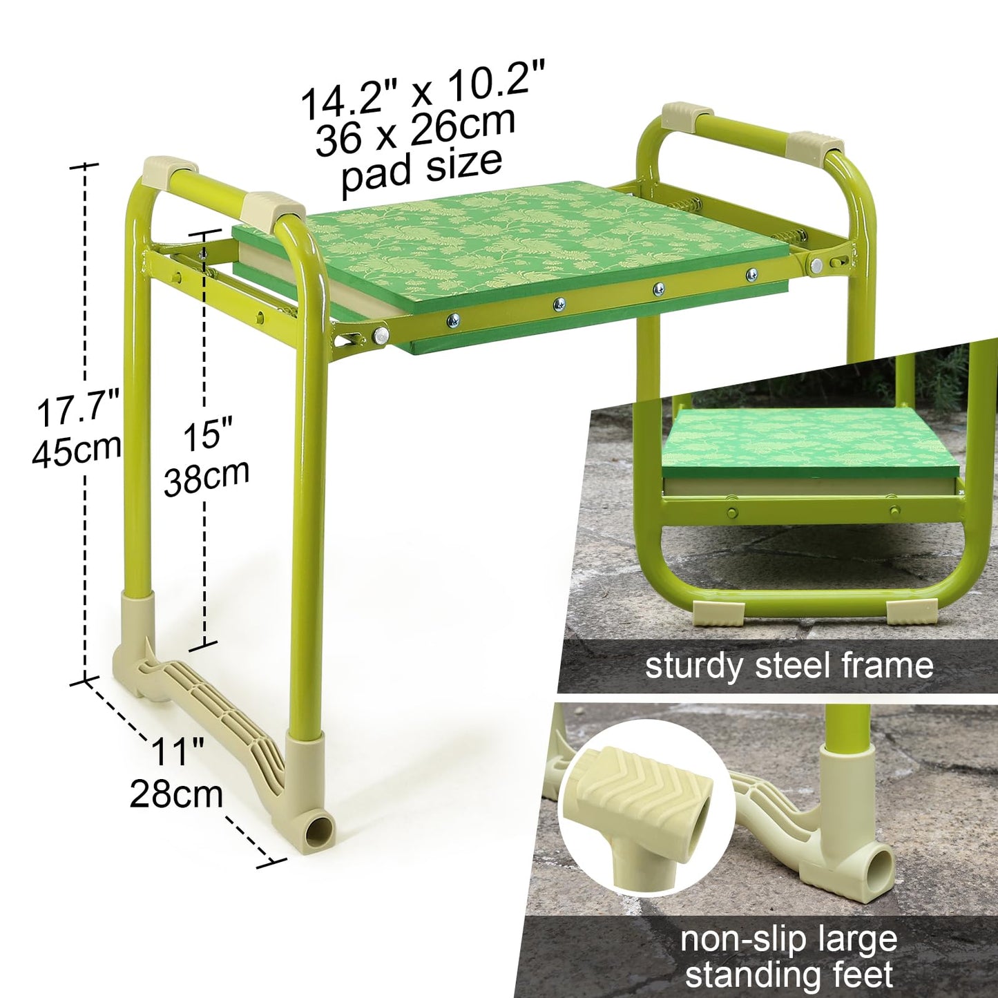 Colwelt Garden Stool and Kneeler Set, Garden Seat and Kneeler Heavy Duty with 10" Wide Soft Kneeling Pad, Non-Slip Garden Bench for Kneeling and Sitting with Elegant Apron, Gardening Gifts for Women