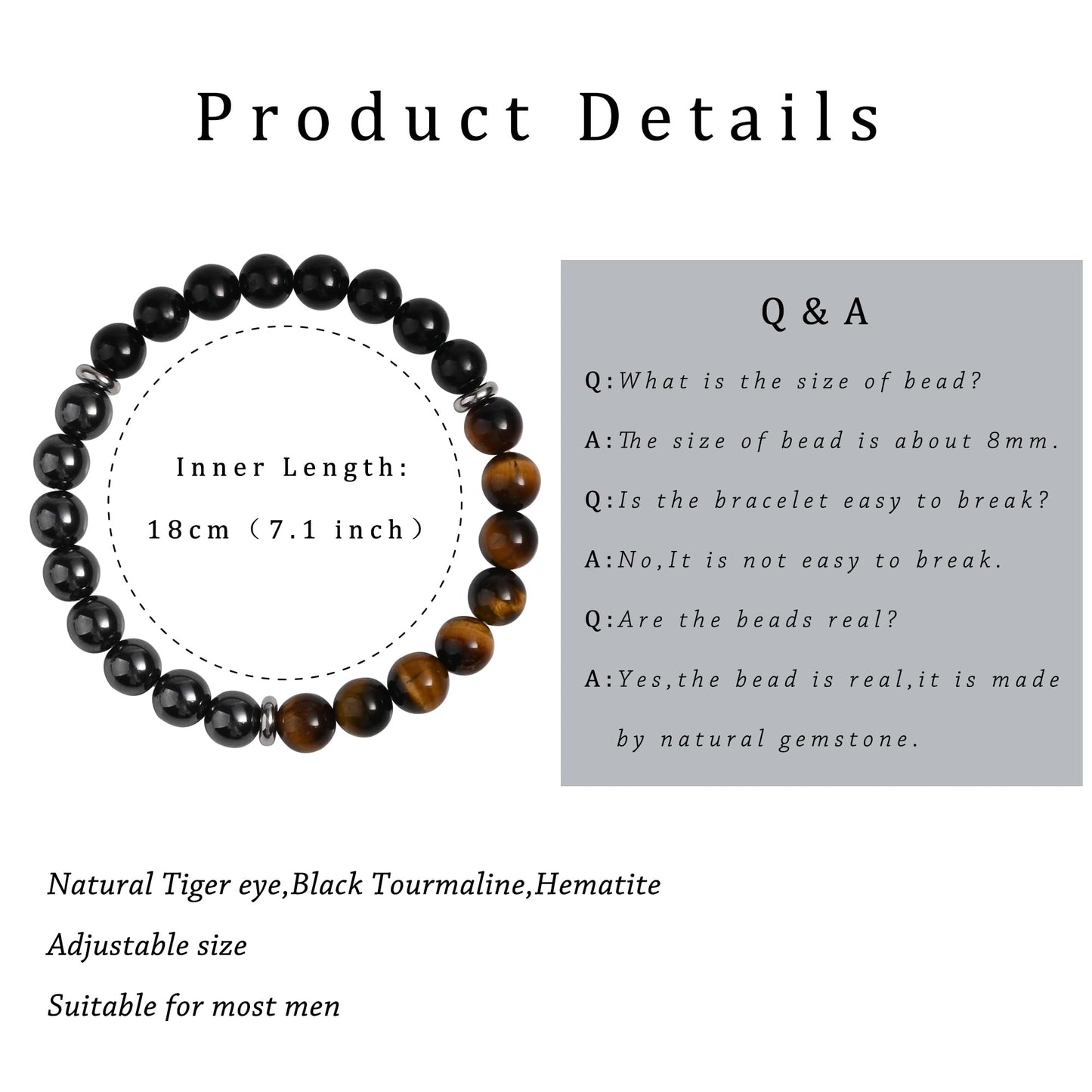 Gracayfr Tiger Eye Black Tourmaline Bracelet Anxiety Relief Healing Crystal Spiritual Natural Stone Beaded Empath Protection Gemstone Stretch Hematite Yellow
