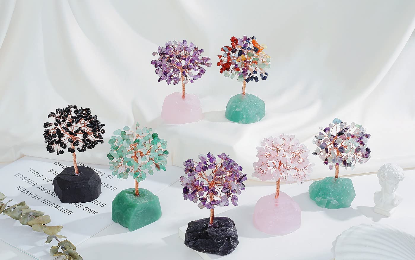 QINJIEJIE Green Aventurine Tree Crystal Tree Healing Crystals Natural Stone Base Money Tree Copper Wire Life Tree Energy Gemstone Office Desk Decor Meditation Spiritual Gift