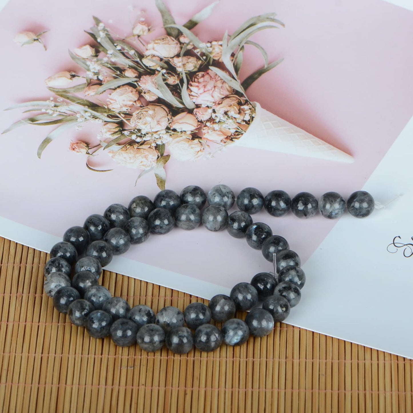 ICAI Beads(Larvikite Labradorite) Natural Stone Gemstone Round Loose Beads Crystal Energy Stone Healing Power for Jewelry Making DIY,1 Strand 35-37pcs(10mm)