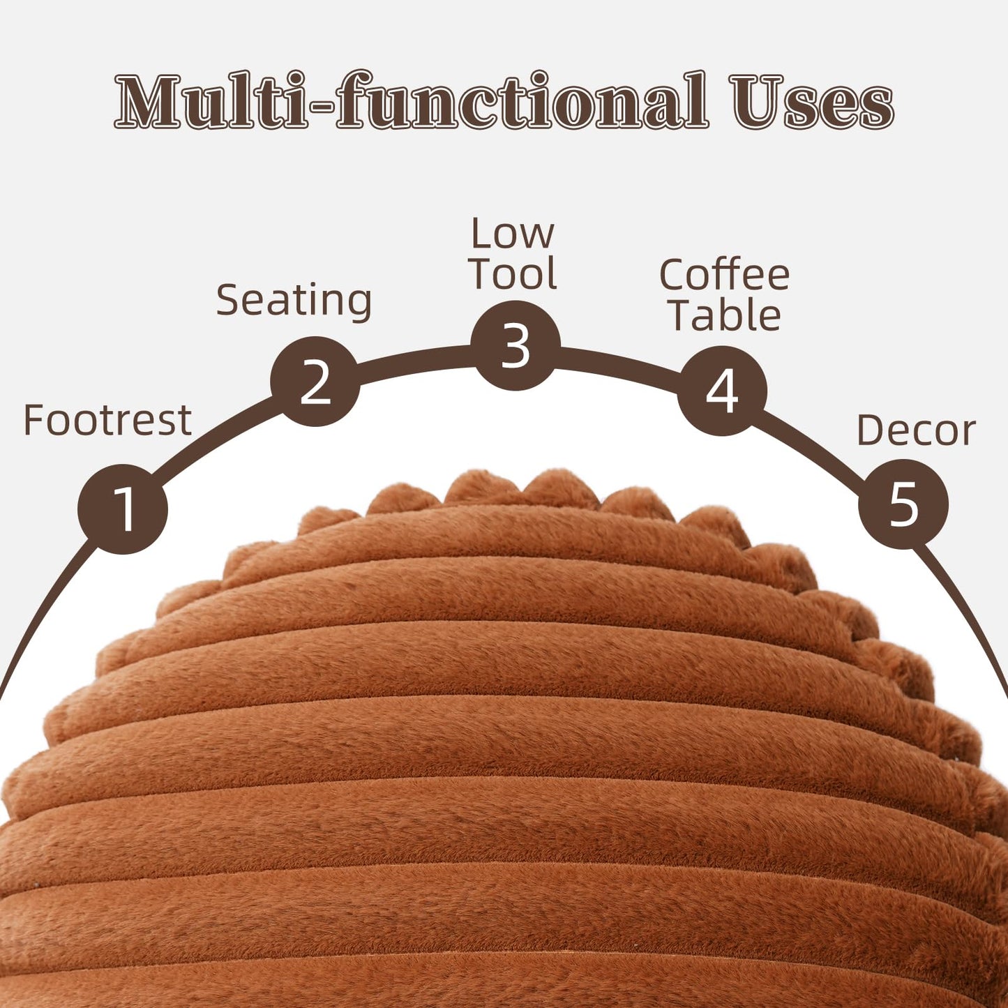 Artbloss Unstuffed Pouf Ottoman Soft Bean Bag Storage Farmhouse Pouf Cover 20x20x8 Inches Decorative Floor Footrest for Living Room Bedroom Outdoor (Caramel, Round)