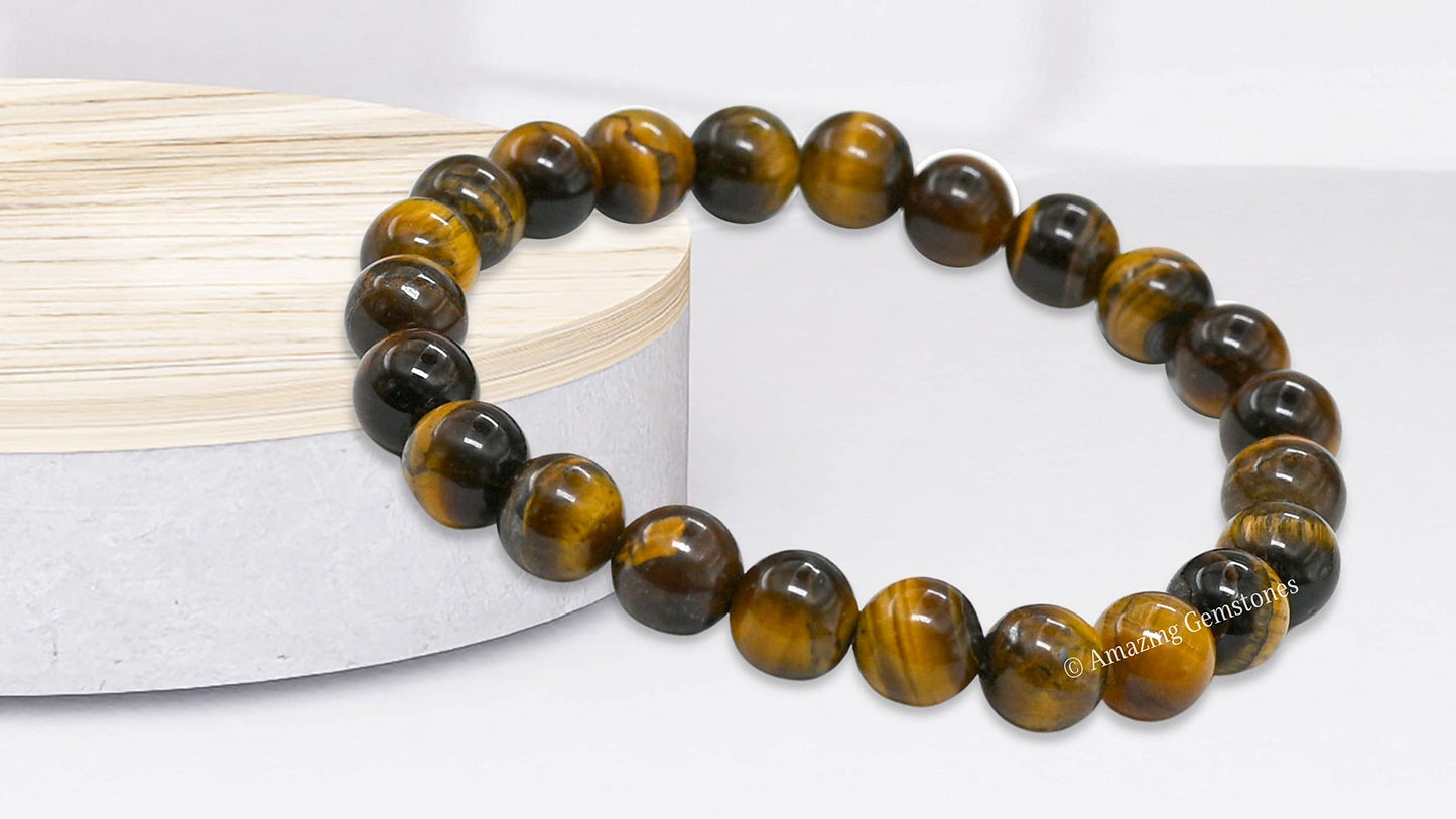 Amazing Gemstone Crystal Bracelet for Women Men's Gifts - Protection Healing Crystal Bracelet - 8mm Gemstone Beaded Stretchable Bracelet Pulseras Para Hombres Mujer Stocking Stuffers Mothers Day Gift (Tiger Eye)