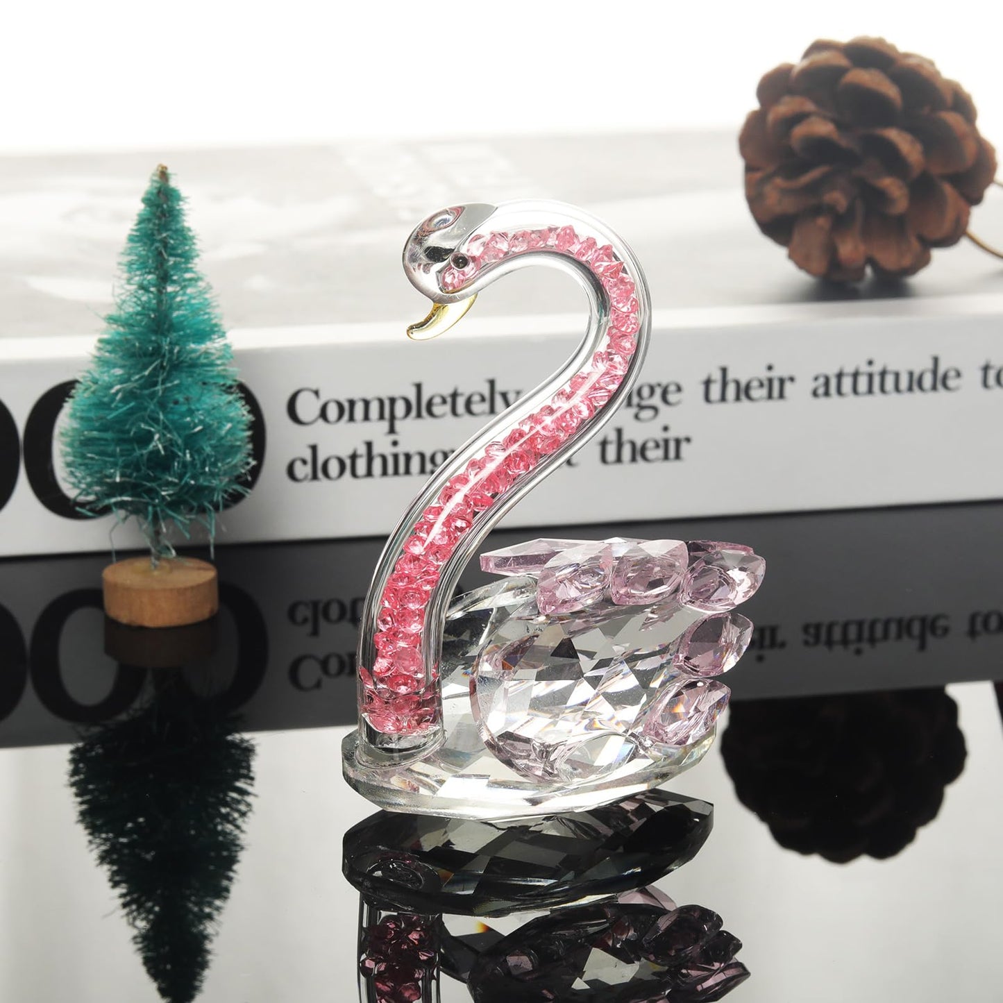 JATYFING Crystal Swan Decor Glass Figurine for Home for Wife Or Girlfriend (Pink)