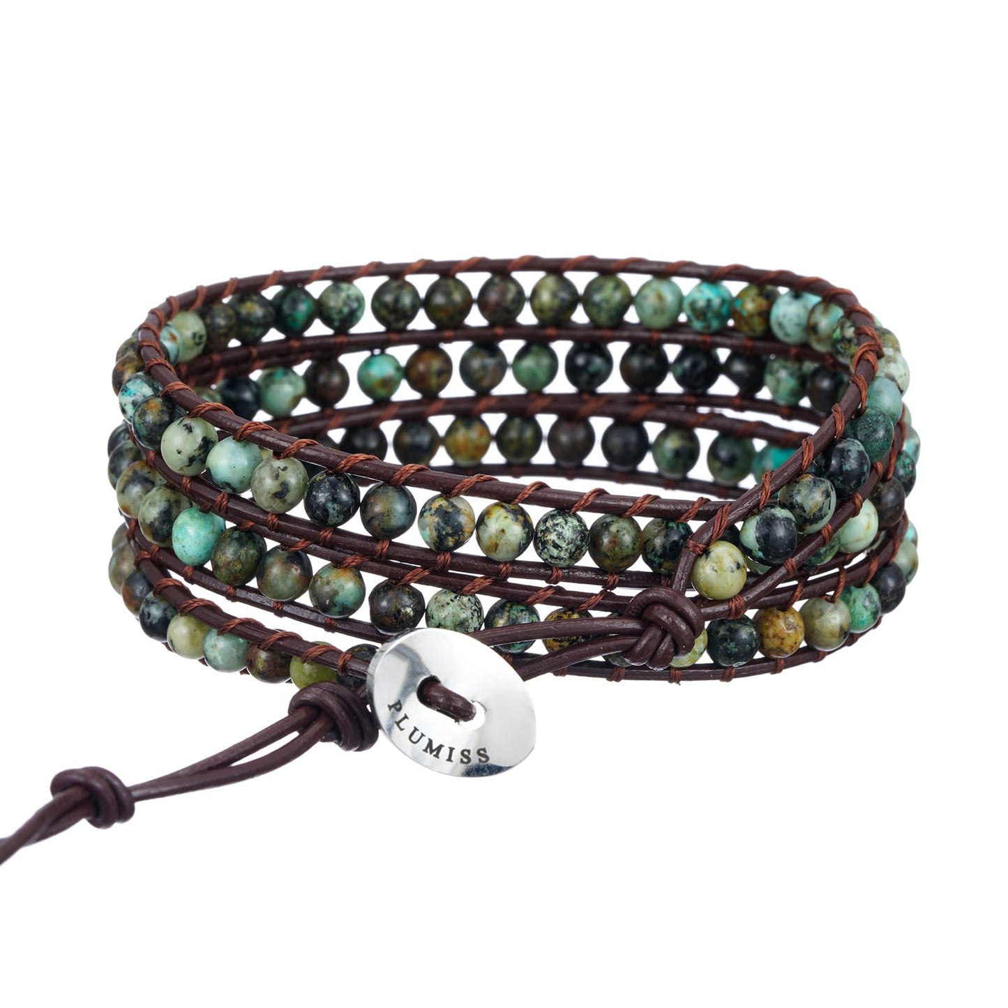 Plumiss Boho Natural 4mm African Turquoise Beads Stone 3 Wraps Bracelet Jewelry for Women Men