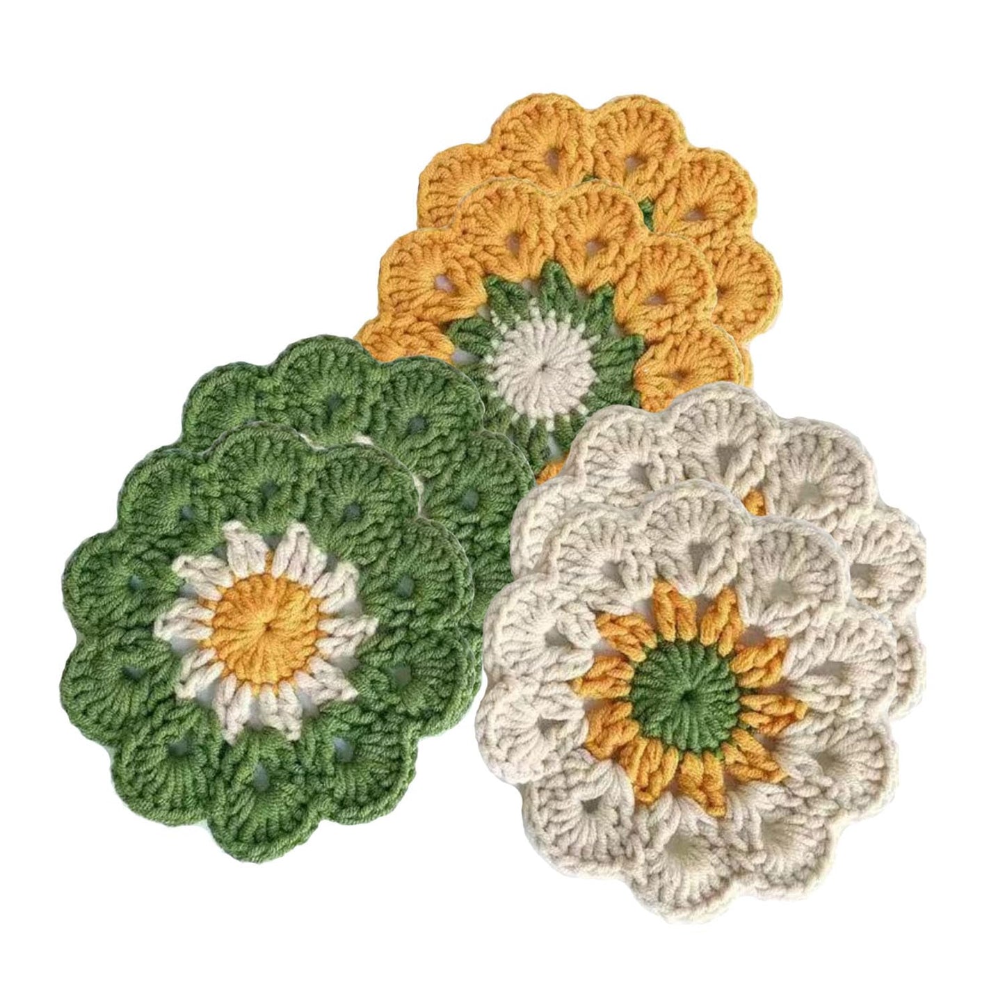 Handmade Crochet Coasters, Set of 6 (Daisy)