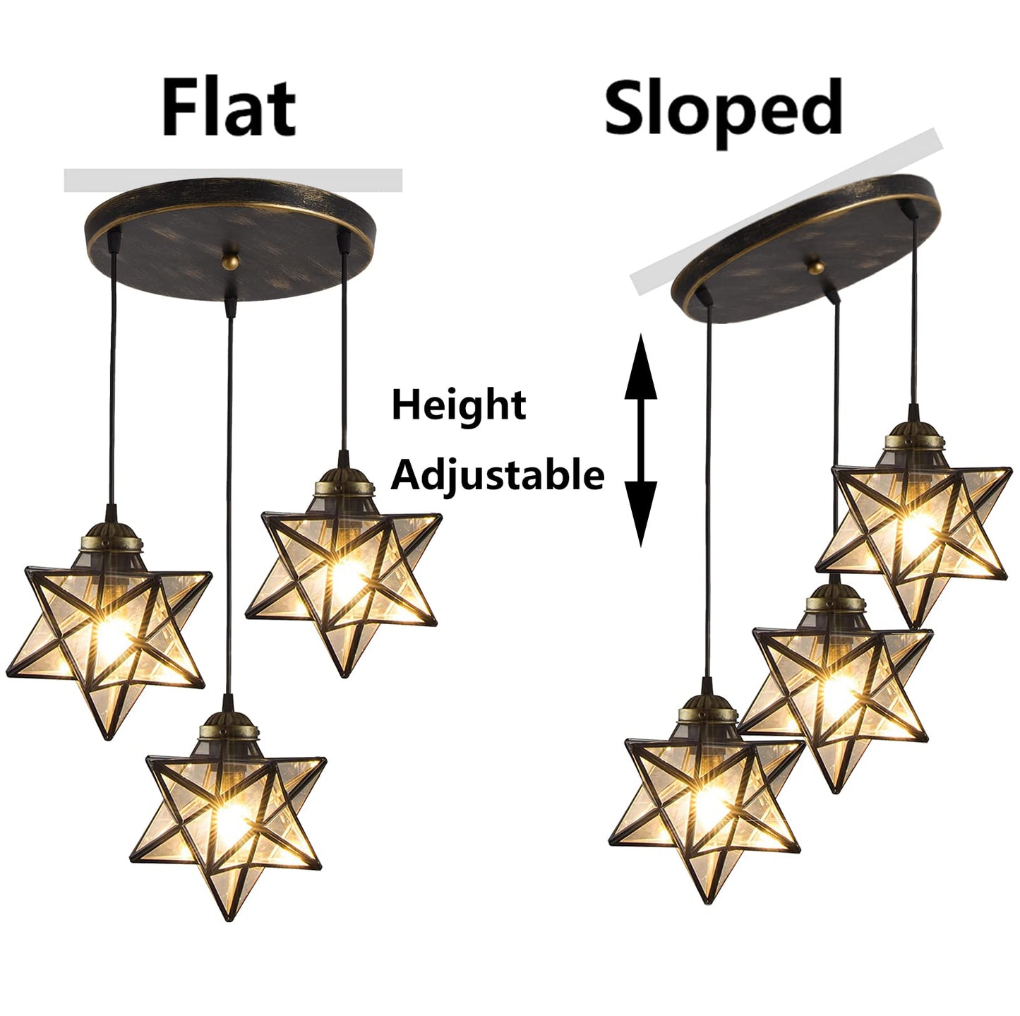 HAIXIANG Glass Glam Chandelier Star Pendants Light Fixture Modern Elegant Ceiling Hanging Lights Included LED Warm Light Bulbs Oiled Bronze