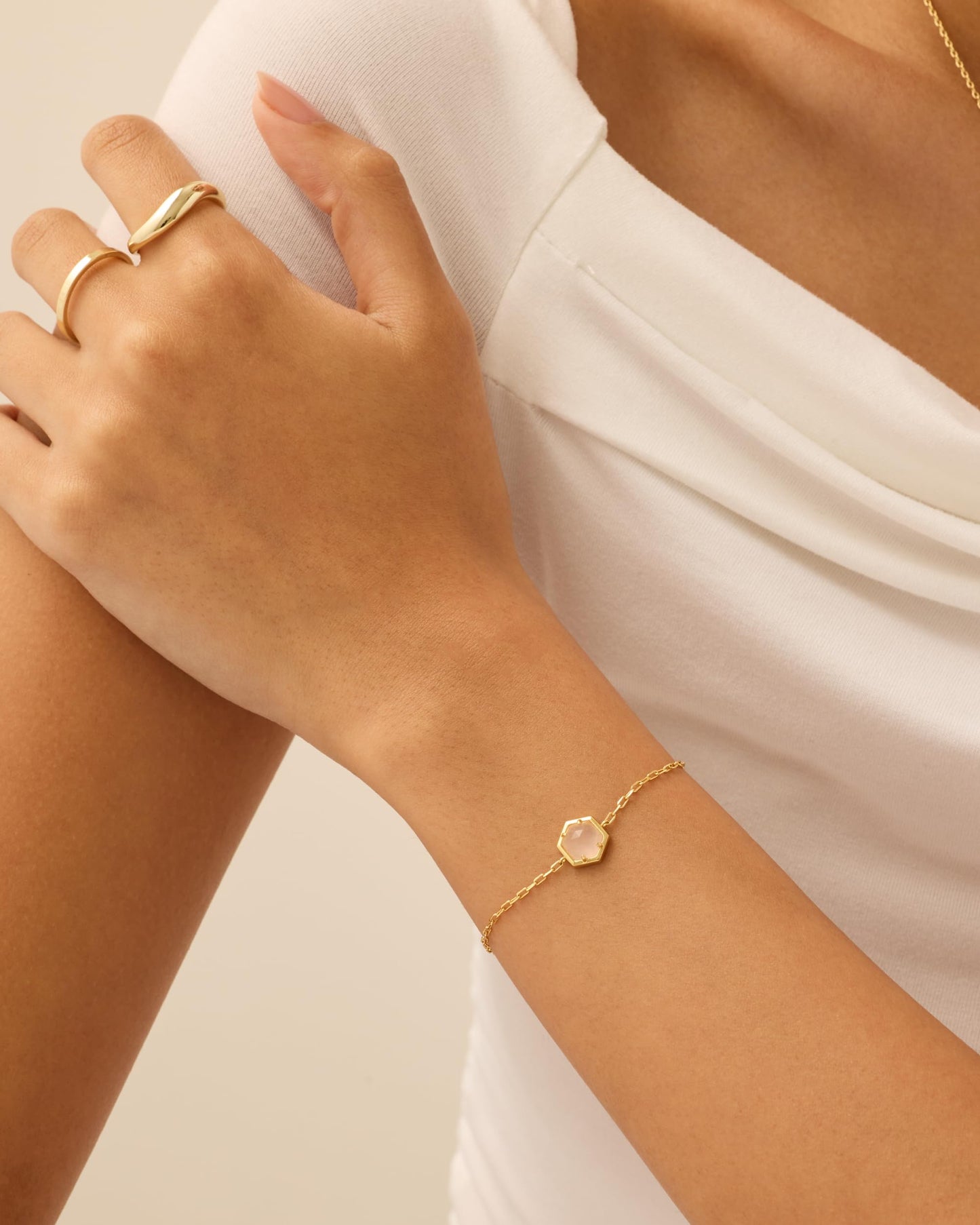PAVOI 14K Yellow Gold Plated Hexagon Rose Quartz Gemstone Bracelet for Women | Dainty Solitaire Natural Birthstone Gemstones Bracelet