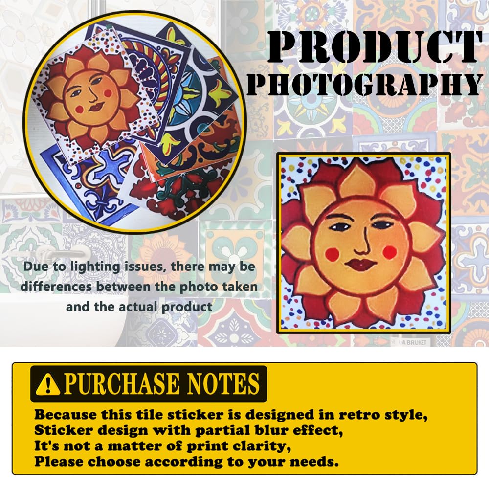 Tile Stickers Wall Decor Bathroom Kitchen Wall Sticker Waterproof PVC Decoration Stickers - 2D Sticker with Retro Design in Mosaic Style (Style-1, 4 x 4 Inch)