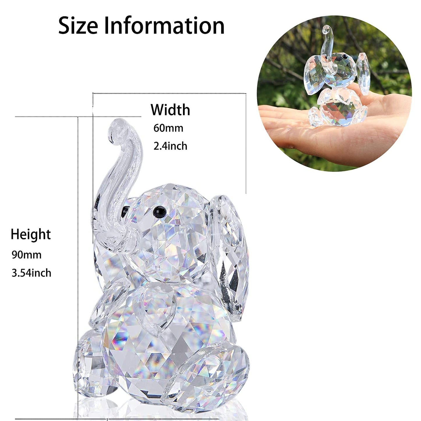 H&D Crystal Cute Elephant Figurine Collection Cut Glass Ornament Statue Animal Collectible