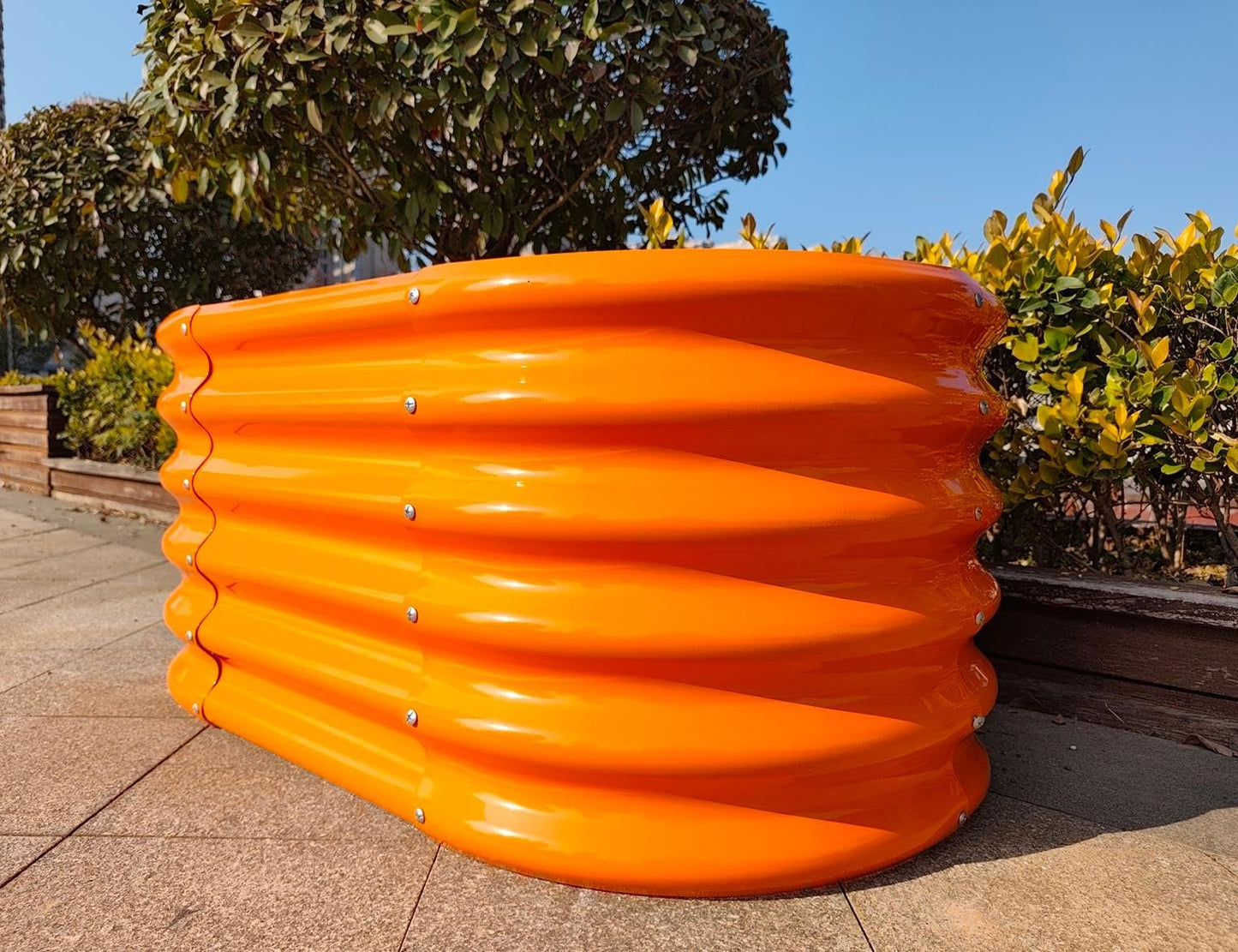 A ANLEOLIFE Kids Mini Raised Garden Beds Outdoor (3-Pack)-40x24x18in Oval Round Galvanized Metal Planter Box for Planting Vegetables, Flowers, Fruits, Eco-Safe & Easy Setup, Peach Orange