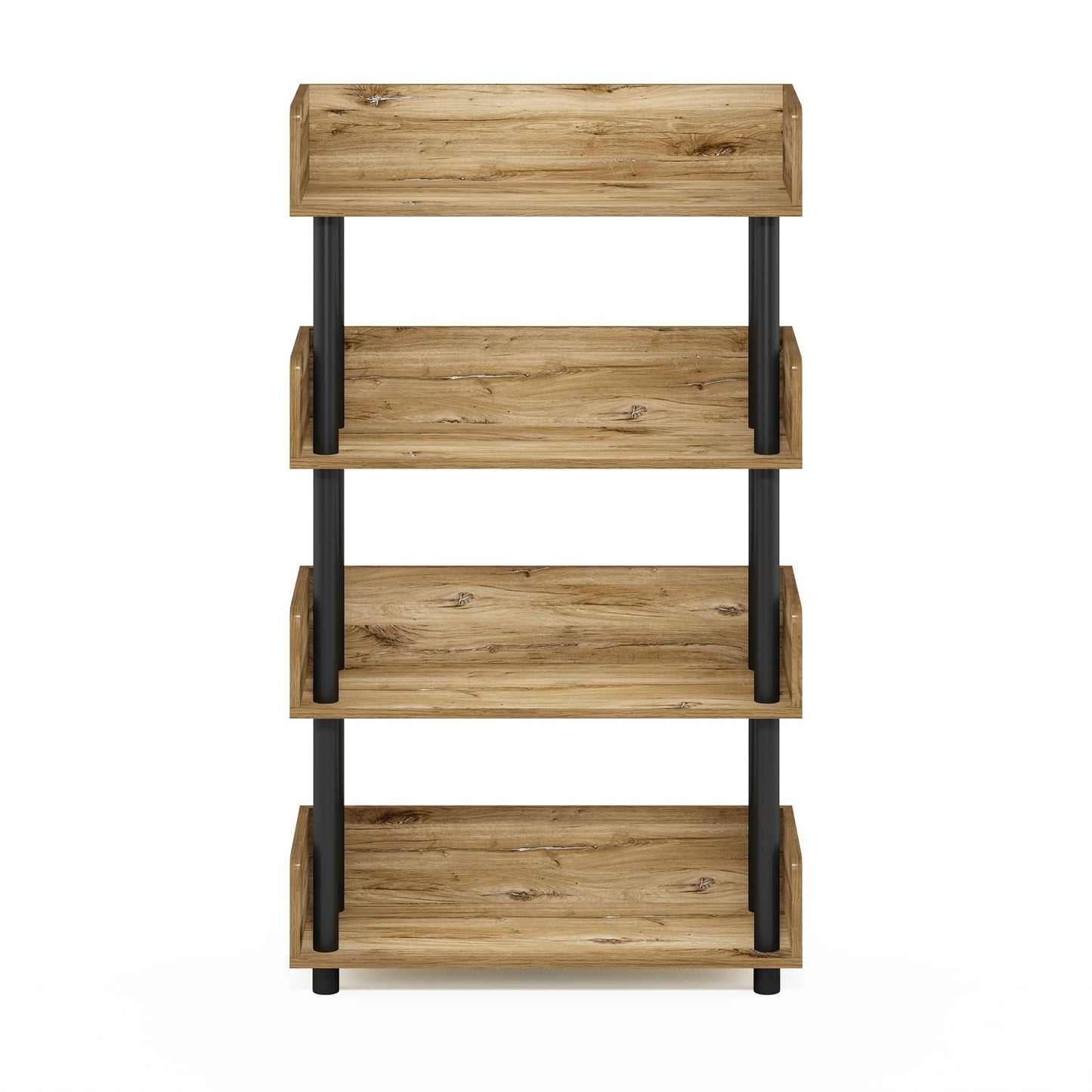 Furinno TURN-N-TUBE 4-Tier Display Shelf, Storage Shelves, Book Shelf, Open Shelves with Rounded Corner Top Edges, for Organization and Storage, Living Room, Home Office, Flagstaff Oak
