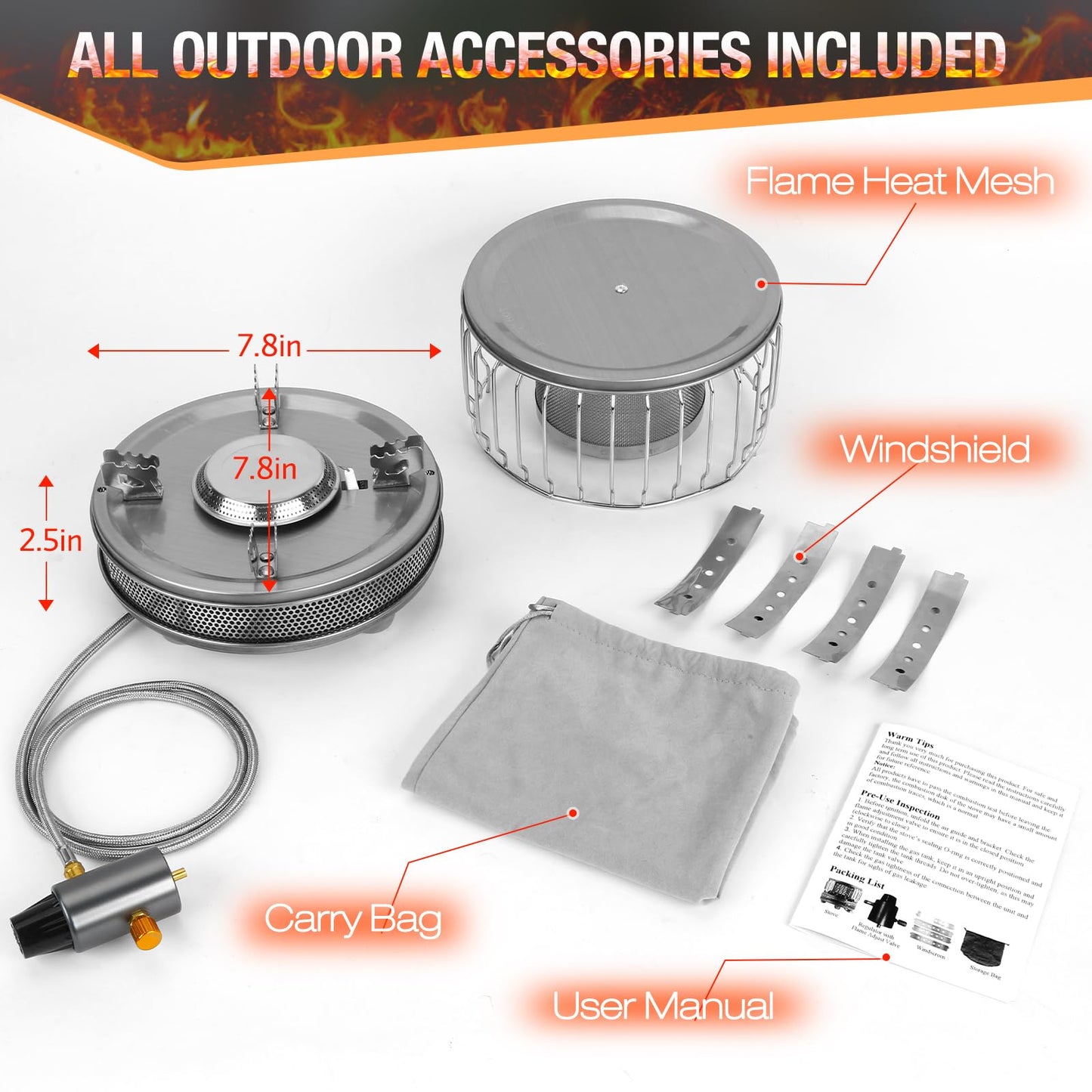 Propane Camping Stove, Portable Camp Gas Stove 13500BTU Burners with Piezo Ignition, Carrying Bag