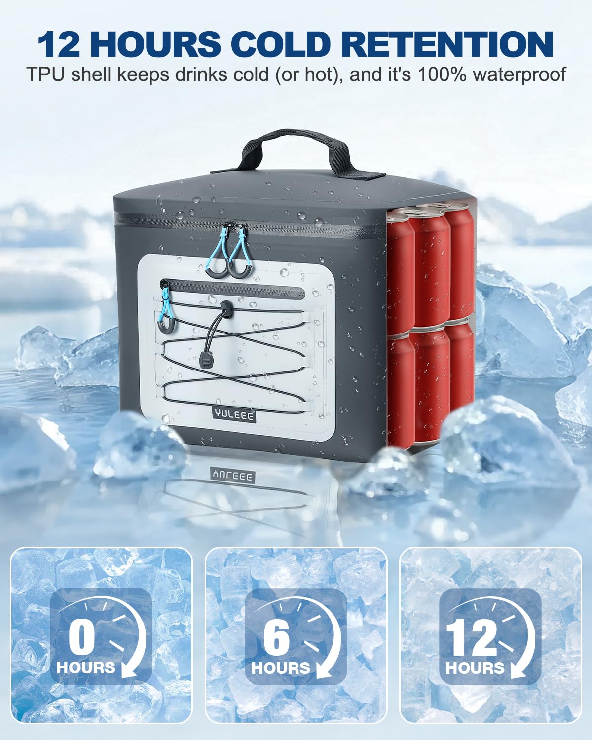 Yuleee Cooler Bag, 30 Can Soft Sided Large Portable Insulated Cooling Pack, Everyday Lunch Cooler, Leakproof Ice Chest for Beach, Camping, Travel, Picnic, Black