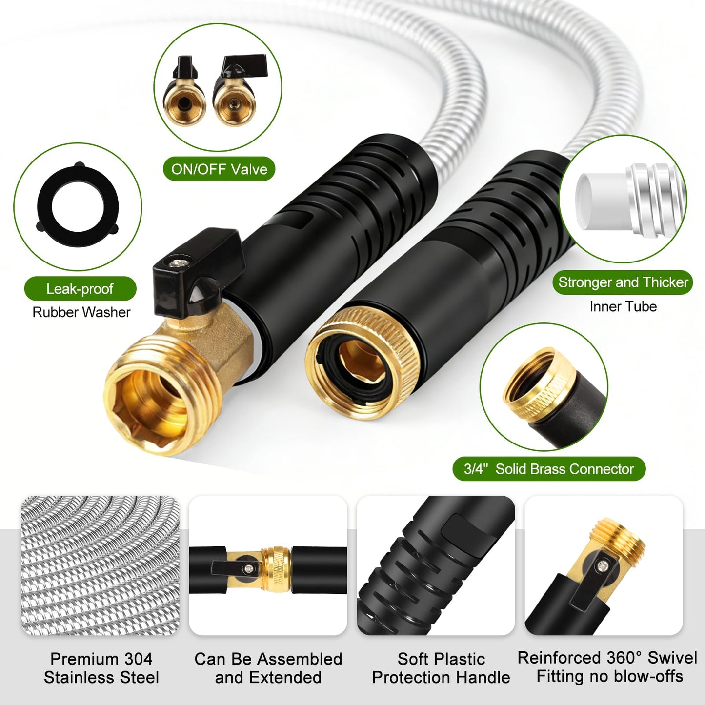 Togake Metal Garden Hose 75 ft Stainless Steel Heavy Duty Water Hose with 10 Function Nozzles Flexible Lightweight Kink-Free Leakproof Sturdy Hoses Pipe 3/4" Brass Fitting for Outdoor Yard Lawn RV