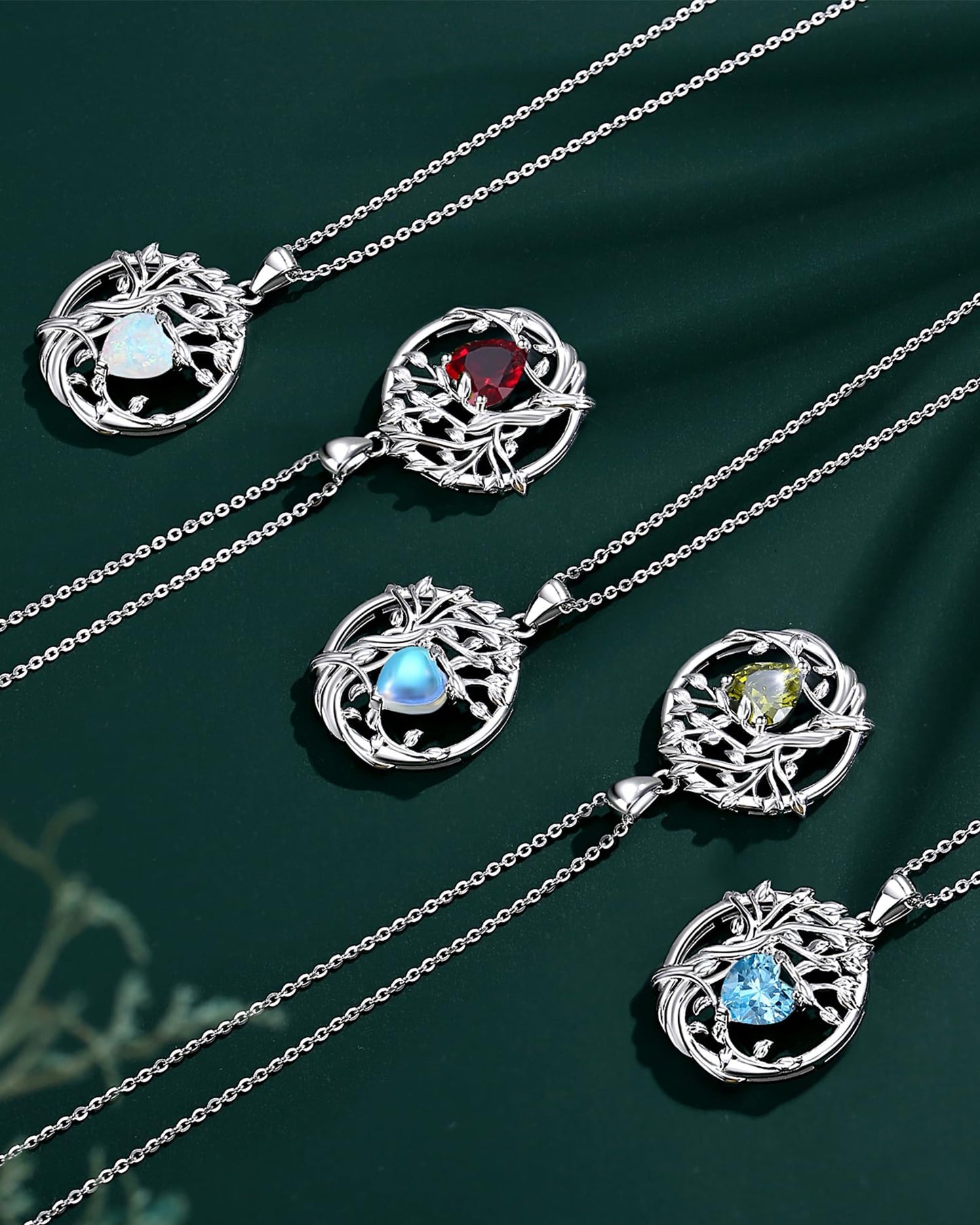 FANCIME Tree of life June Birthstone necklace for women Sterling Silver Tree Jewelry Moonstone Pendant Rainbow Gemstone Anniversary Birthday Christmas Gifts for Wife Mom Her