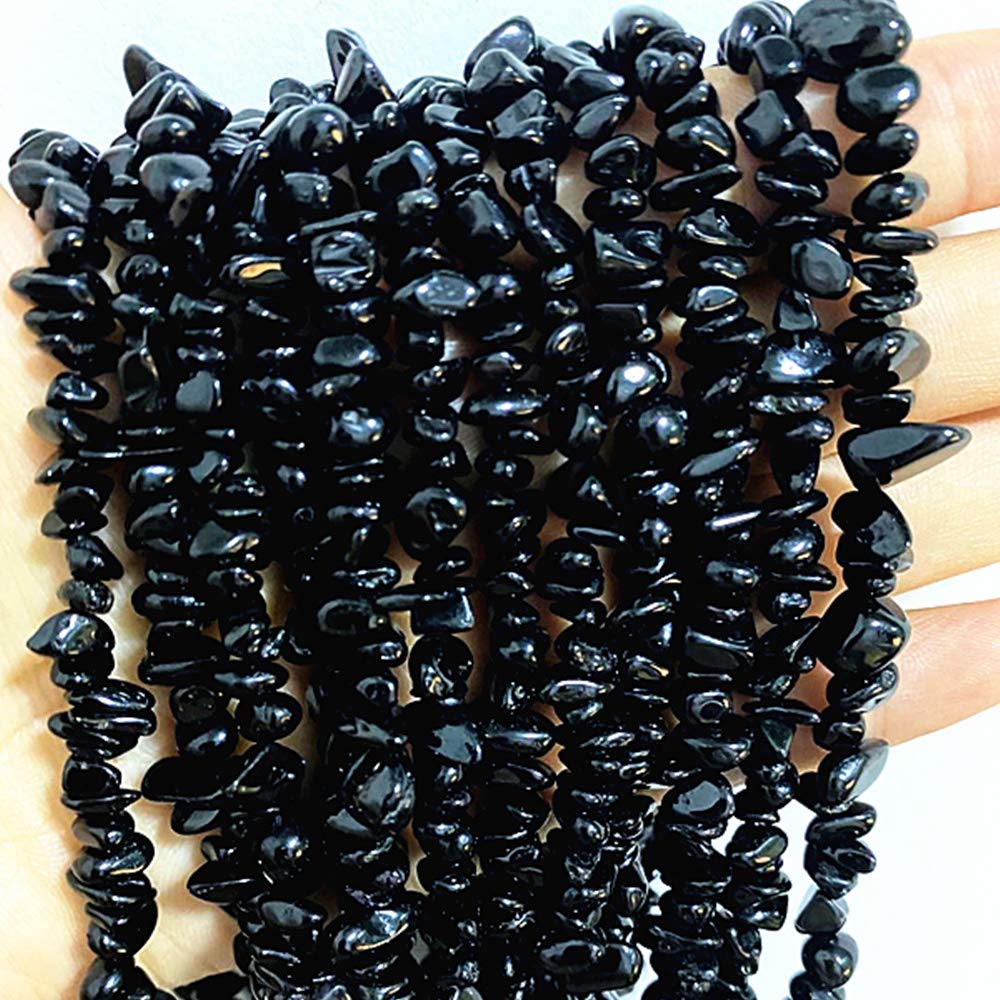 PLTbeads Gemstone Chips Natural Black Tourmaline 3-5mm Healing Crystals Waist Bracelets Necklace Kit Irregular Stone DIY Crafts Design Jewelry Making Approxi 32 inch