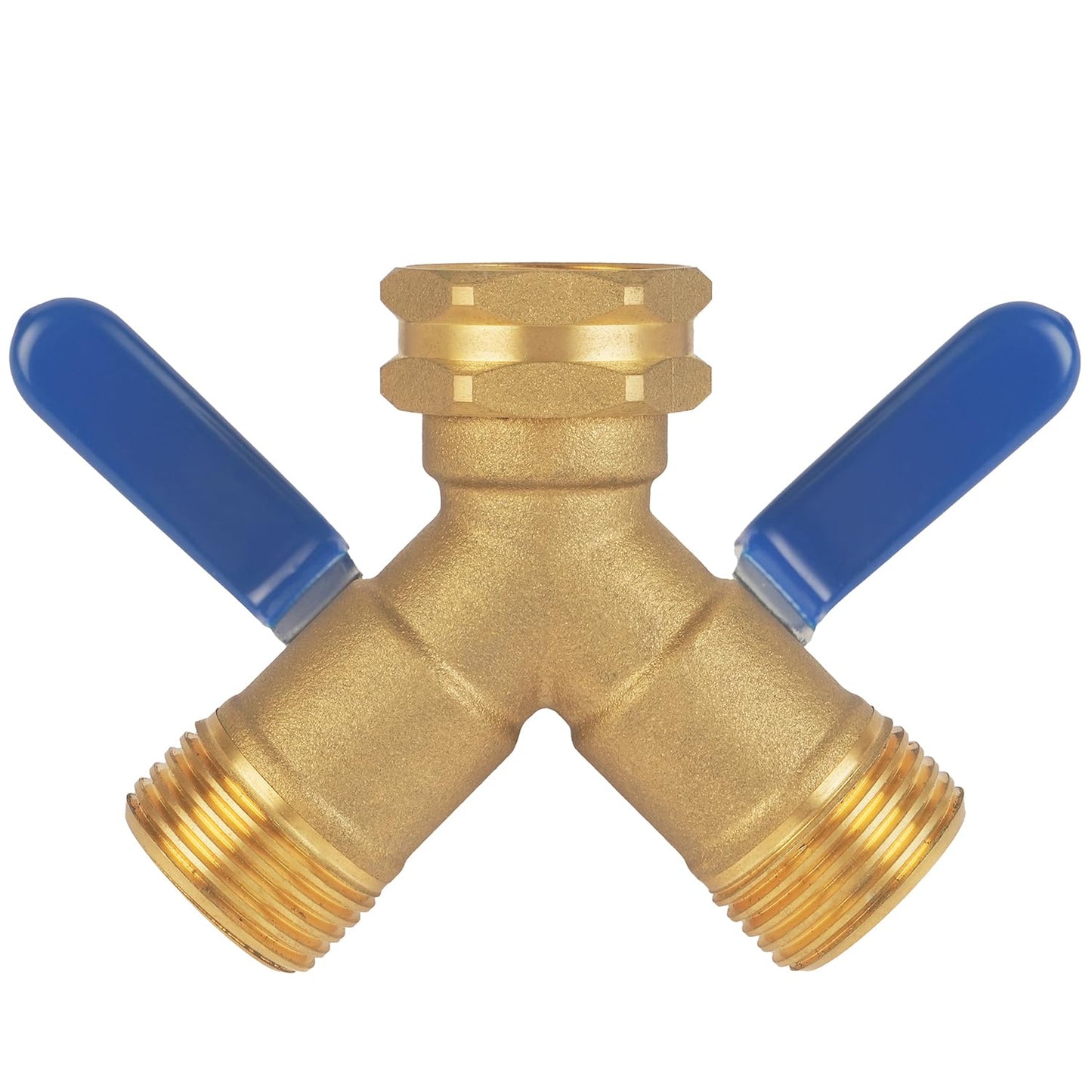 Hose Splitter 2 Way Heavy Duty, Full Flow Garden Hose Splitter with Large Easy-Turn Handle, 3/4 Inch GHT Brass Water Hose Splitter for Outdoor Faucet, Y Valve Hose Bib Splitter