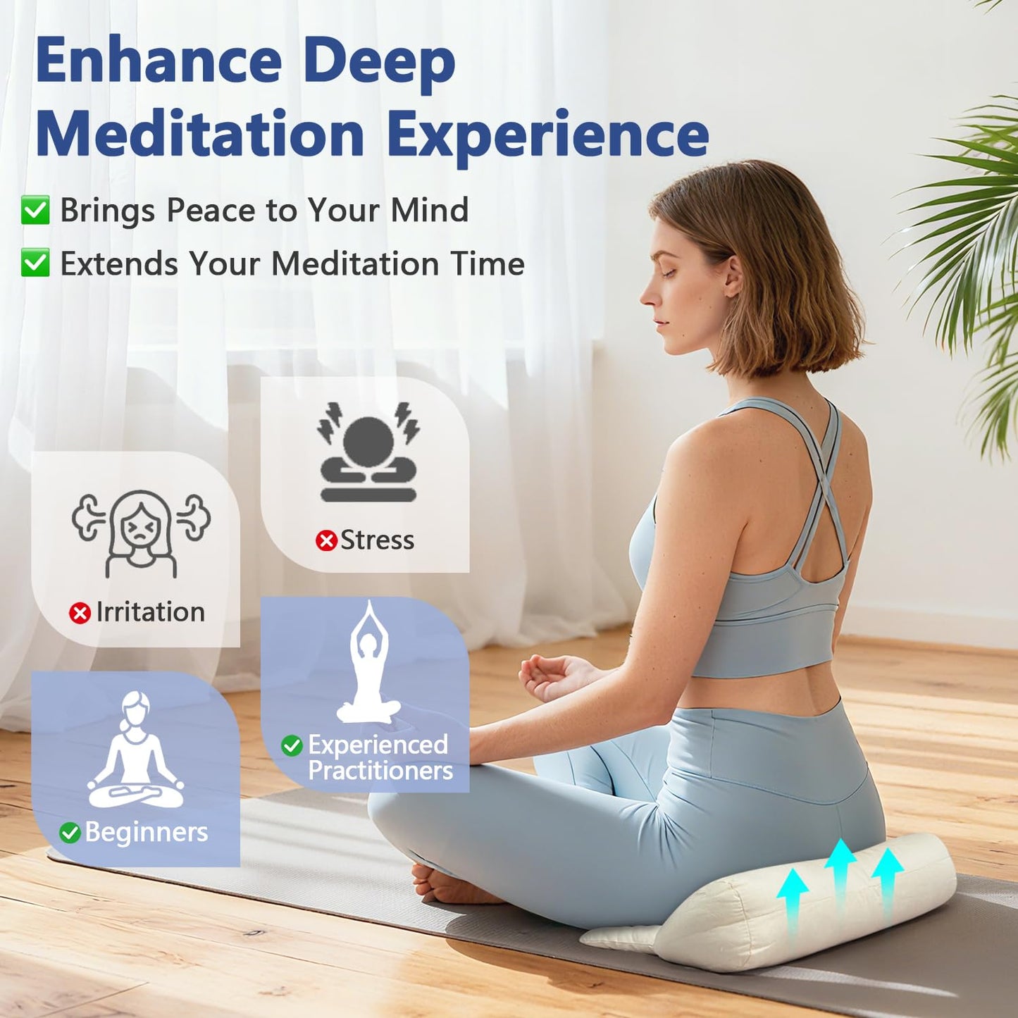 Meditation Cushion for Sitting on Floor, Organic Yoga Bolster Pillows White Meditation Seat Pad, 2-IN-1 Design Ergonomic Sleep Yoga Mat Foldable, Floor Cushion for Adults Back Support Washable