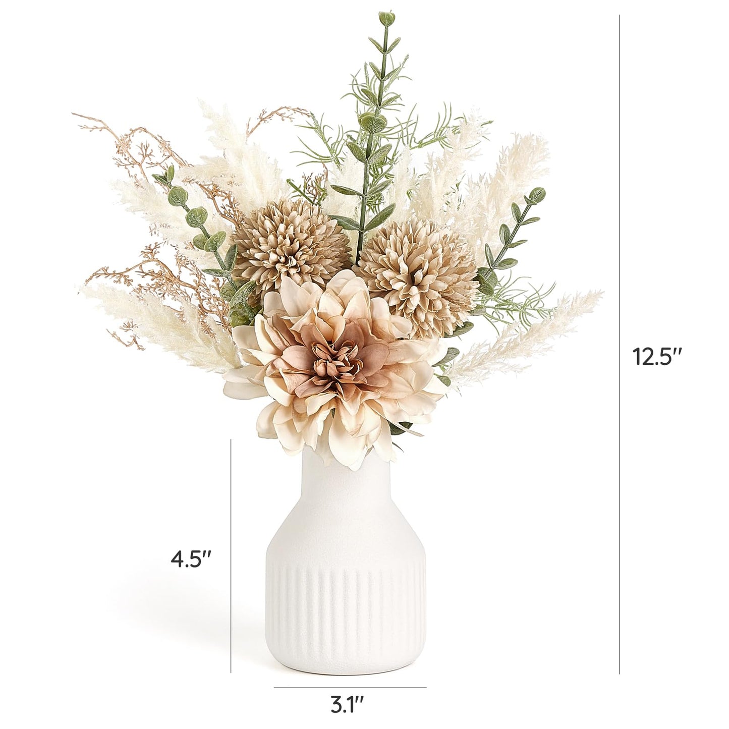 Mkono Small Artificial Flowers in Ceramic Vase 12.5" Centerpieces Coffee Table Decor, Silk Flower Arrangements for Home Decor Indoor Fake Flower Bouquet for Bathroom Dining Room Kitchen Wedding Brown