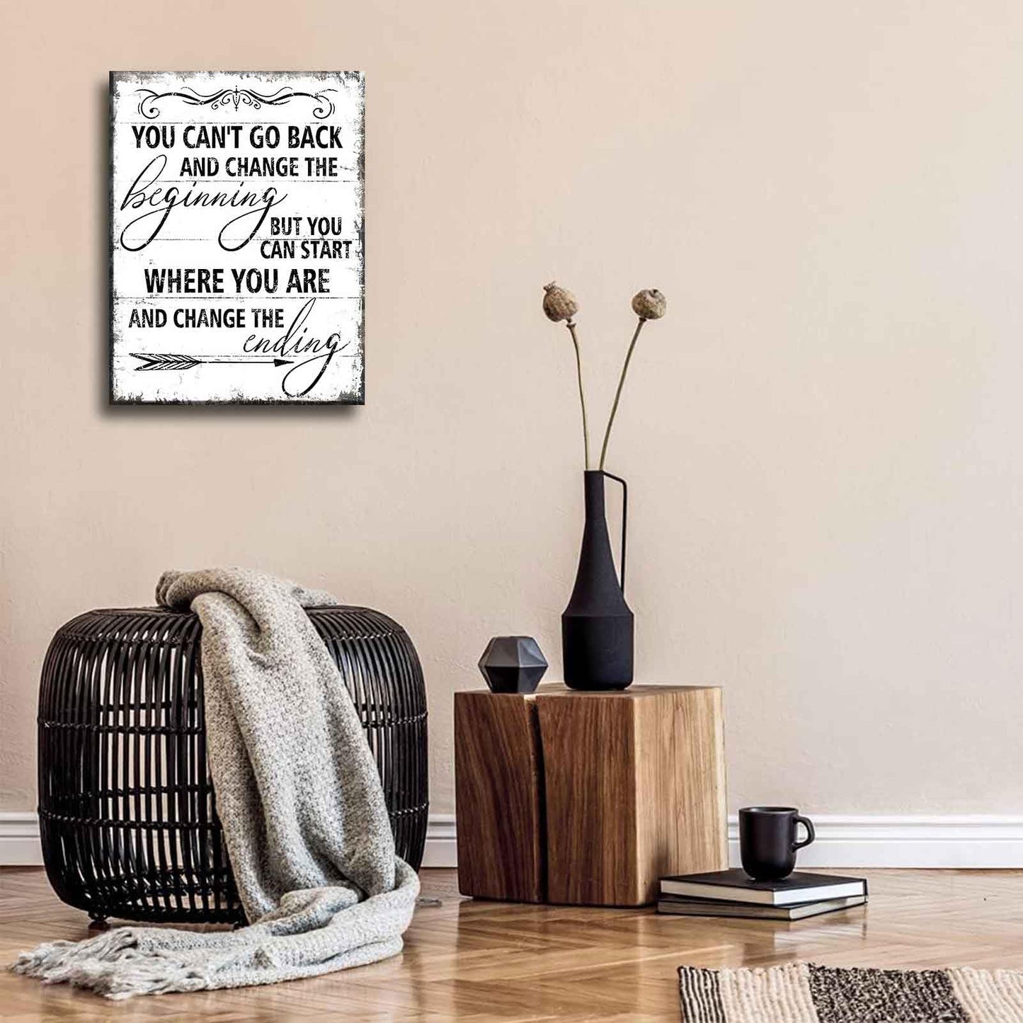 Inspirational Canvas Wall Art You Can't Go Back and Change The Beginning painting Decor Pictures Motivational Positive Quotes Posters Prints for Bedroom Office Living Room Home Decoration