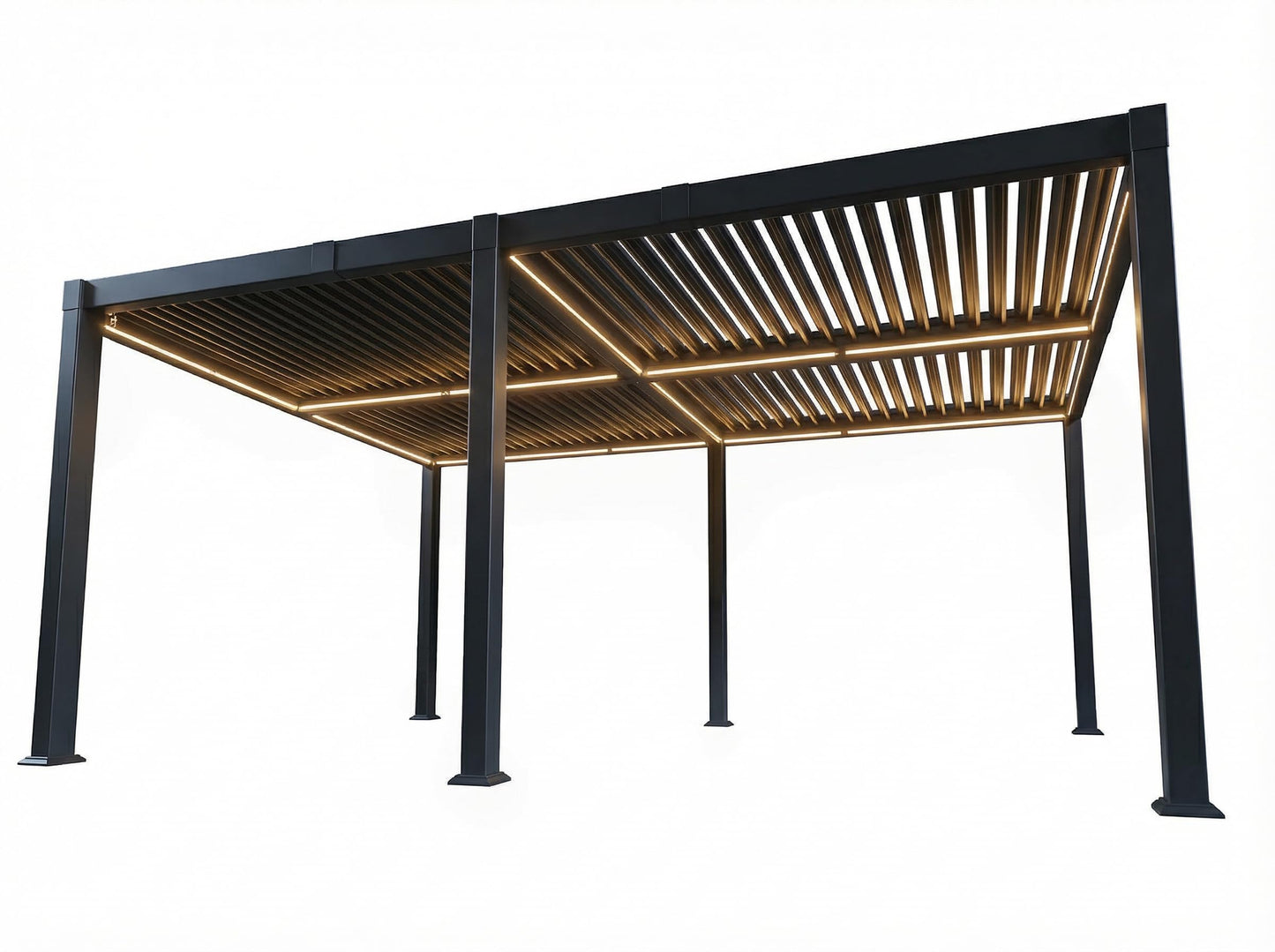 PURPLE LEAF Huge Louvered Pergola 92KS 13' x 20' with Integrated Solar LED Strip Light Adjustable Aluminum Roof Large All-Weather Plus Pergolas for Outdoor Kitchen Yard Gray