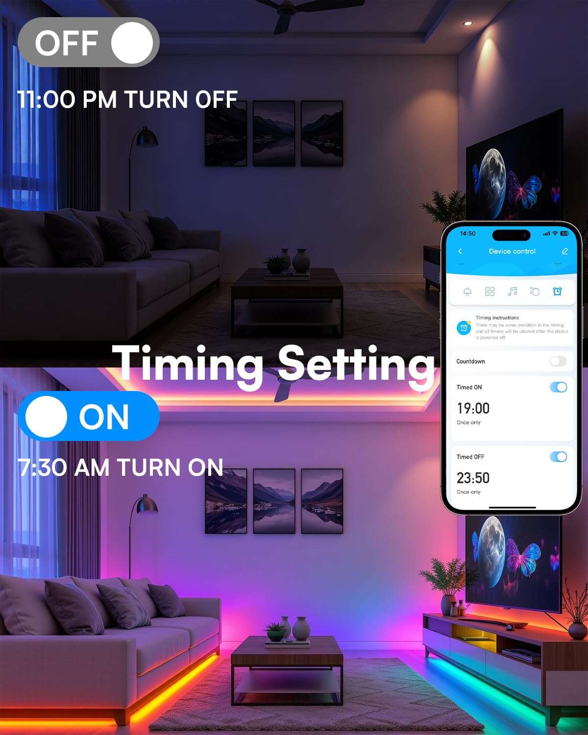 TJOY Smart Led Strip Lights for Bedroom16.4ft, Compatible with Alexa, RGB Color Changing Music Sync Led Lights