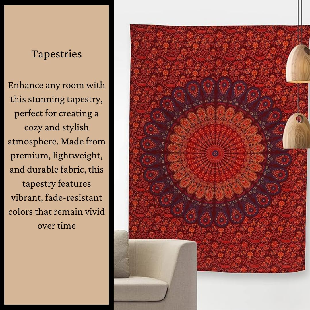 Bless International Indian-hippie-gypsy Bohemian-psychedelic Cotton-mandala Wall-hanging-tapestry-multi-color Large-mandala Hippie-tapestry (Golden Blue, King (88x104Inches)(225x265Cms))