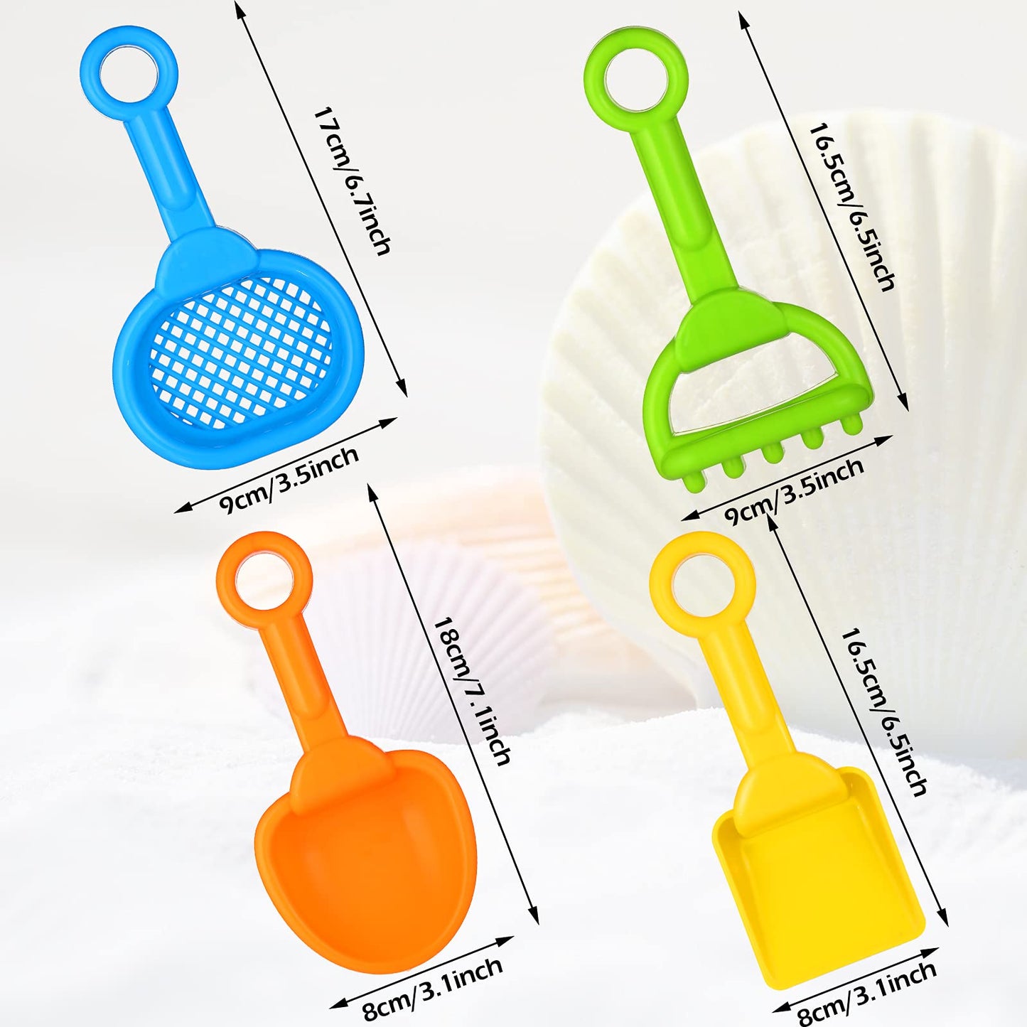 Skylety 8 Pieces Sand Shovels for Kids Colorful Plastic Rake Summer Beach Sand Sifter Shovel for Planting Digging Garden Tool Travel Beach Essentials