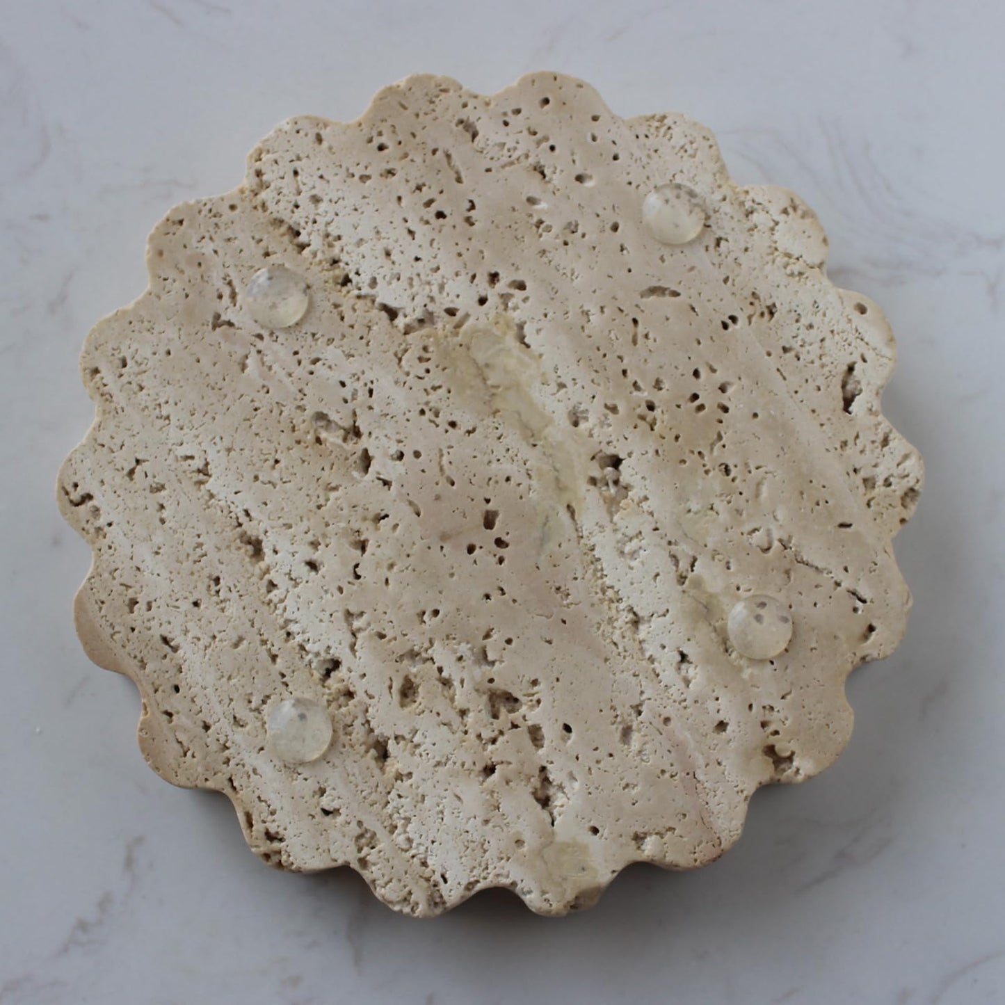 Travertine Scalloped Tray 6.3", Small Jewelry Tray for Women's Gift, Decorative Tray for Dresser Nightstand