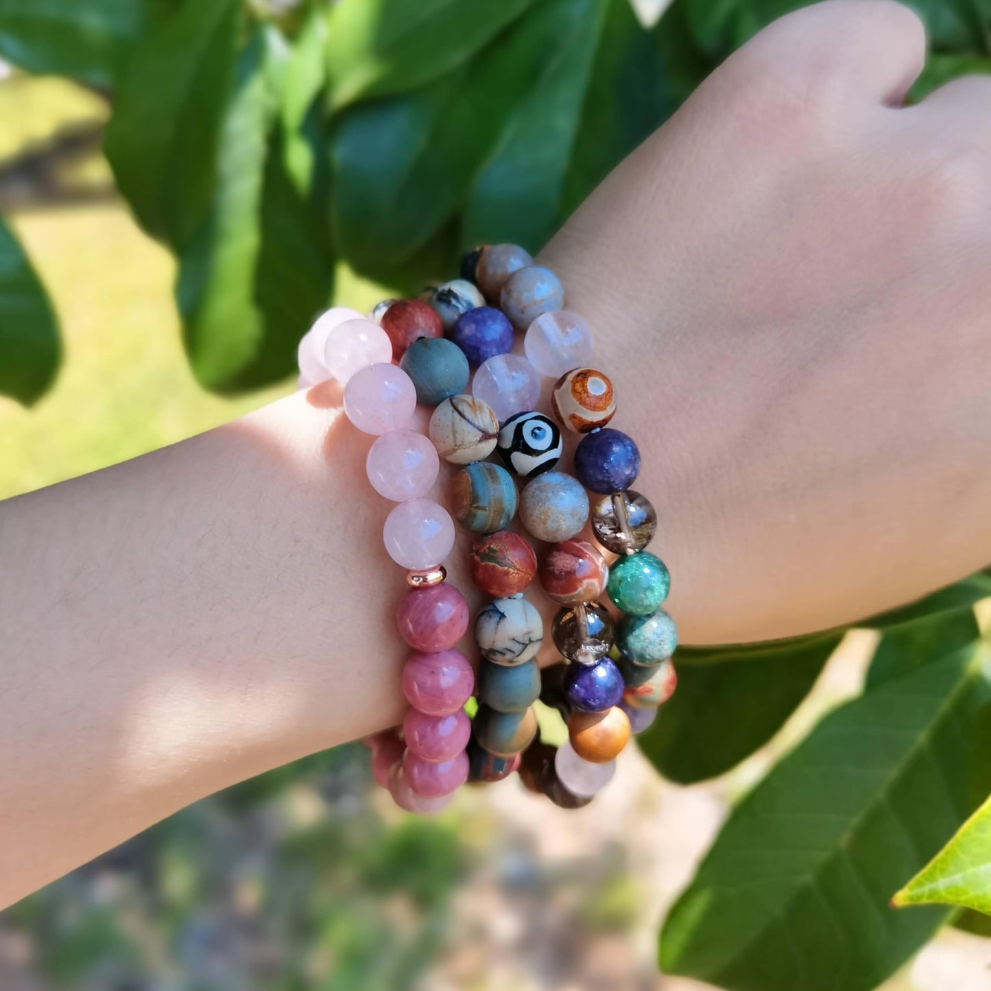 Gracayfr Anxiety Relief Emotional Balance Bracelet Natural Stone Healing Crystal Spiritual Empath Protection Gemstone Stretch Bead Rose Quartz Rhodonite