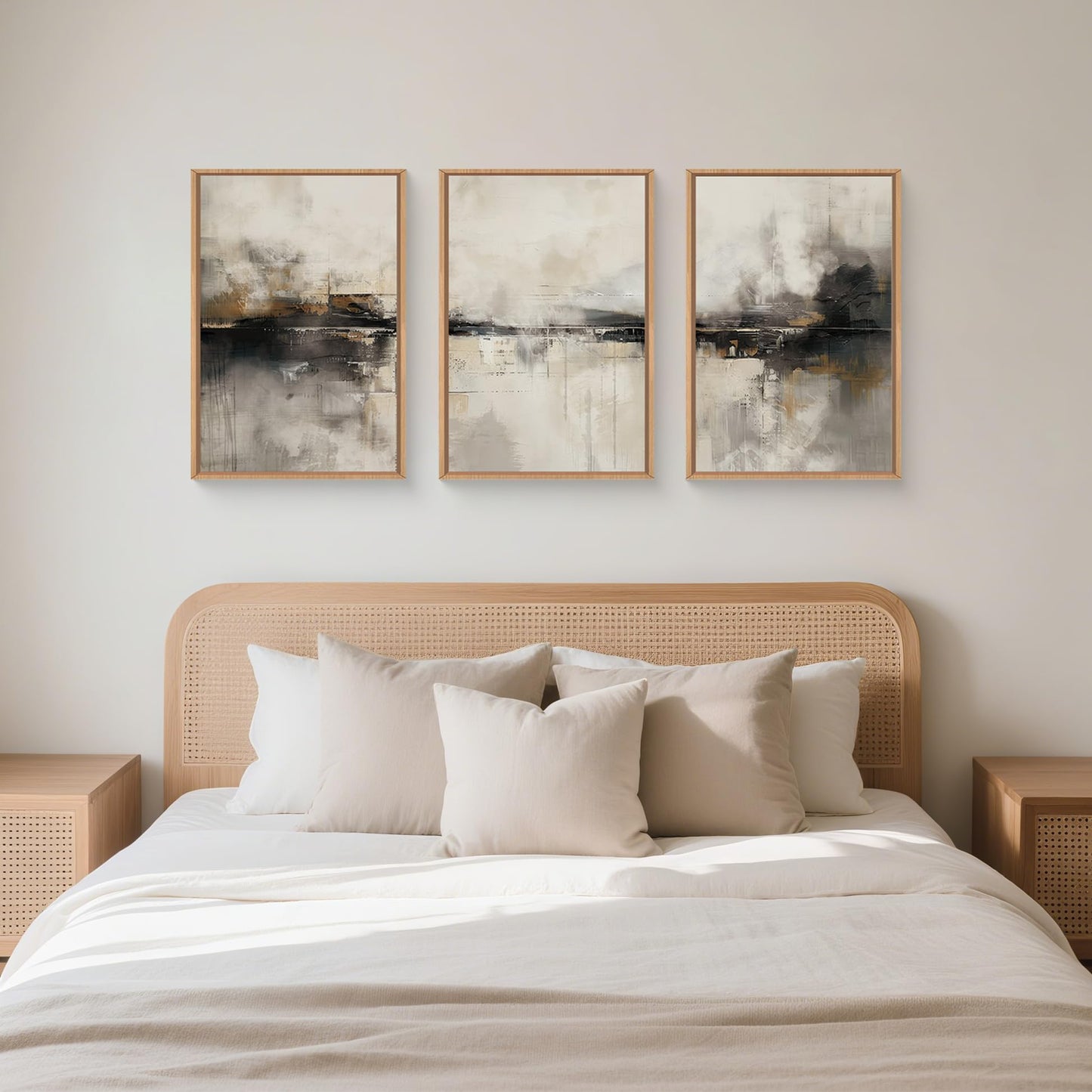 HOURIA Large Abstract Neutral Beige & Black Framed Canvas Wall Art Set,Modern Minimalist Brown Wall Decor,Textured Gray Tan Illustrations Artwork for Living Room, Bedroom, Farmhouse- 24"x36"x3