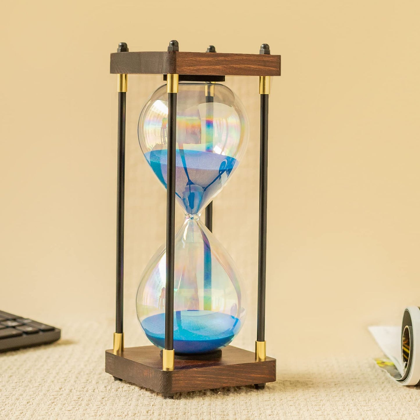 Rainbow Hourglass Timer,60 Minutes Sand Timers,Hour Glass with Sand Timer for Gift,Hourglass Decor for Home, Desk,Office, Wedding Decor (Blue)