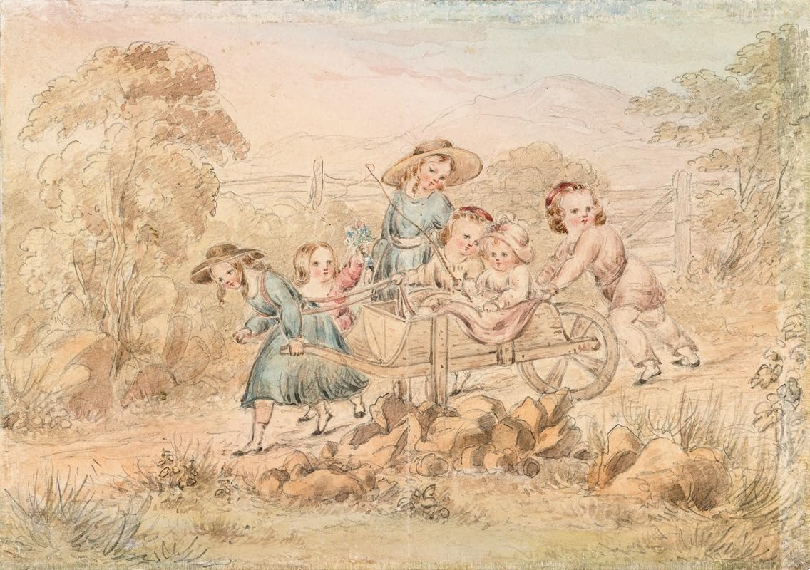 Wheelbarrow Containing Six Children (c.1850) Poster Print by Elizabeth Countess of Harrington (18 x 24)