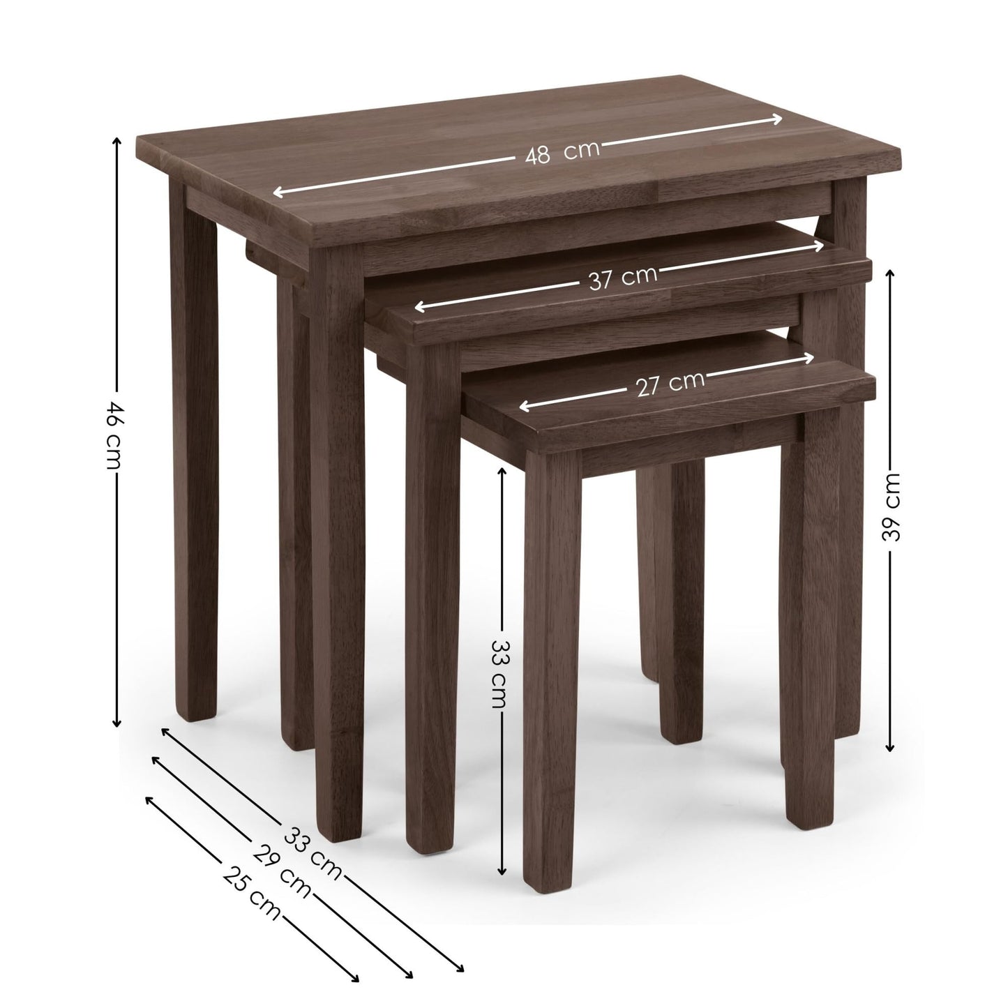 Julian Bowen Cleo Nest of Tables Set of 3, Nesting Oak Side Table for Living Room, Stackable Side Table for Small Spaces, 46 x 48 x 33 cm - Walnut Effect