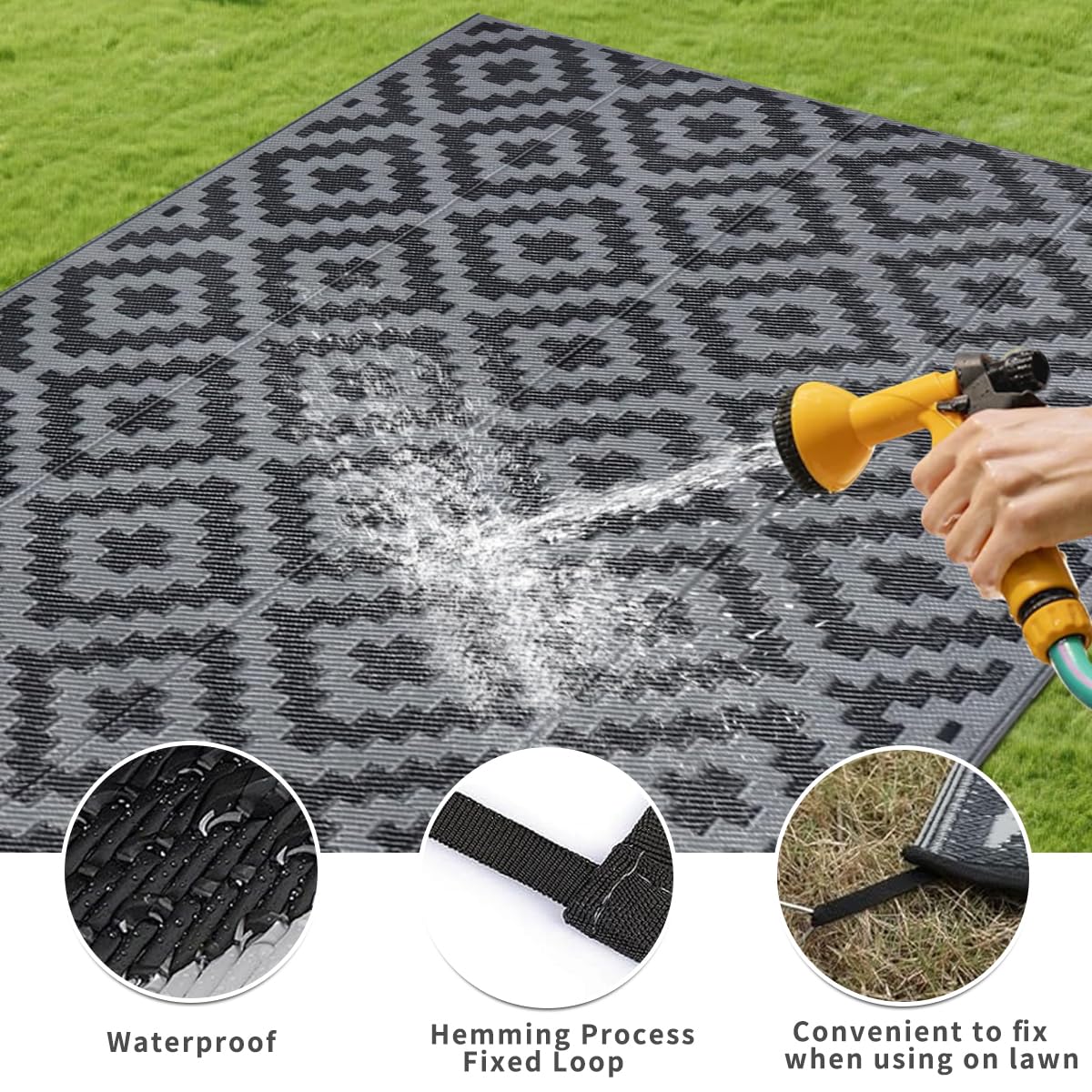 Waterproof Outdoor Rug Reversible Design Winter Snowproof Carrying Handbags Multiple Sizes Suitable for Patio Garden Beach Picnic RV Camp Garage Kids Room